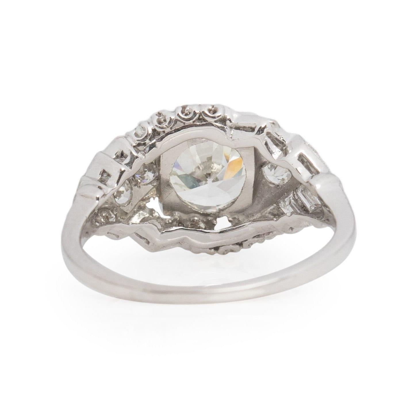 Women's Circa 1930's Art Deco Platinum 1.78Ct Old European Cut Diamond Ring For Sale