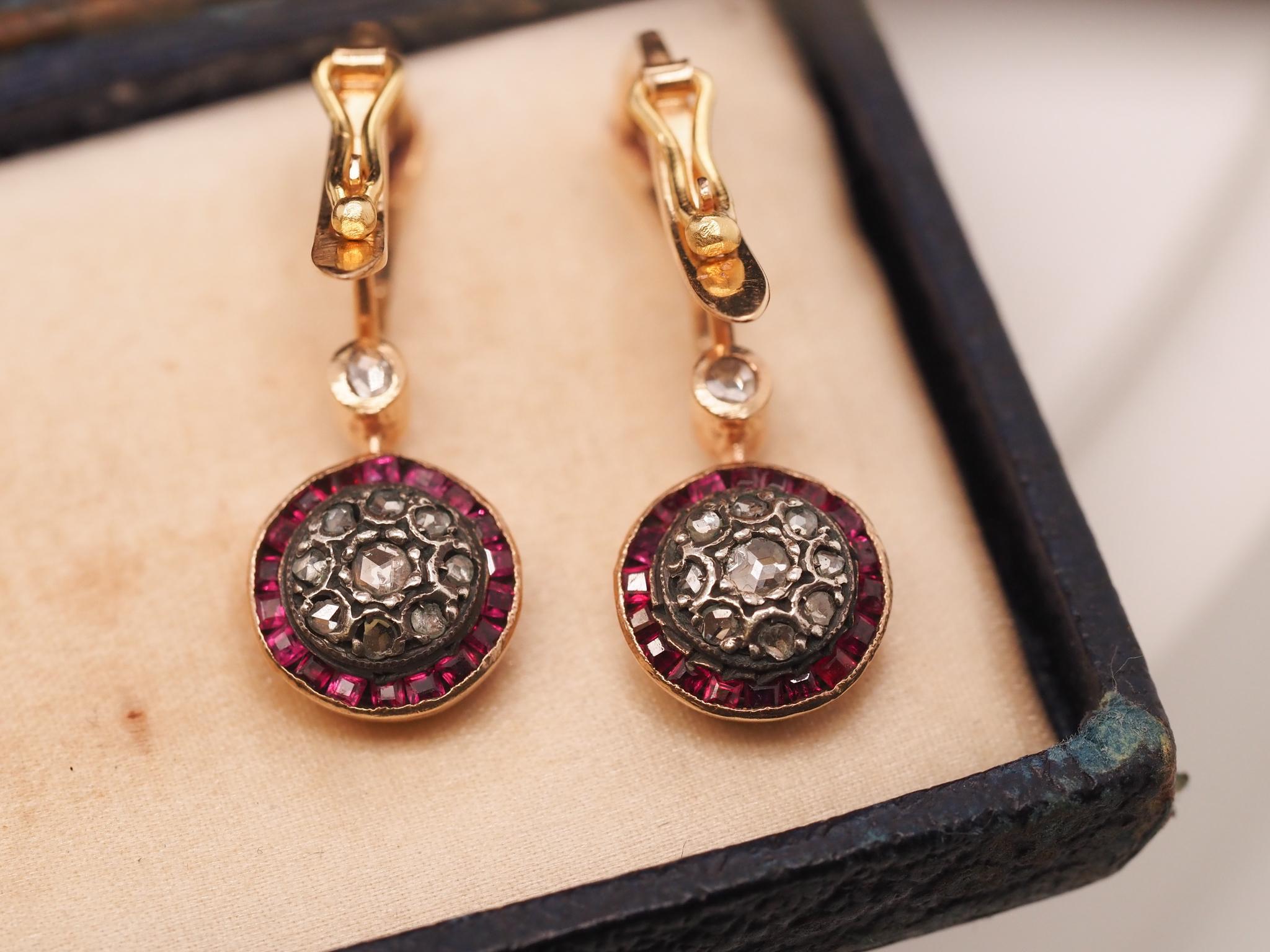 Circa 1930s Art Deco Ruby and Rose Cut Diamond Earrings In Good Condition For Sale In Atlanta, GA