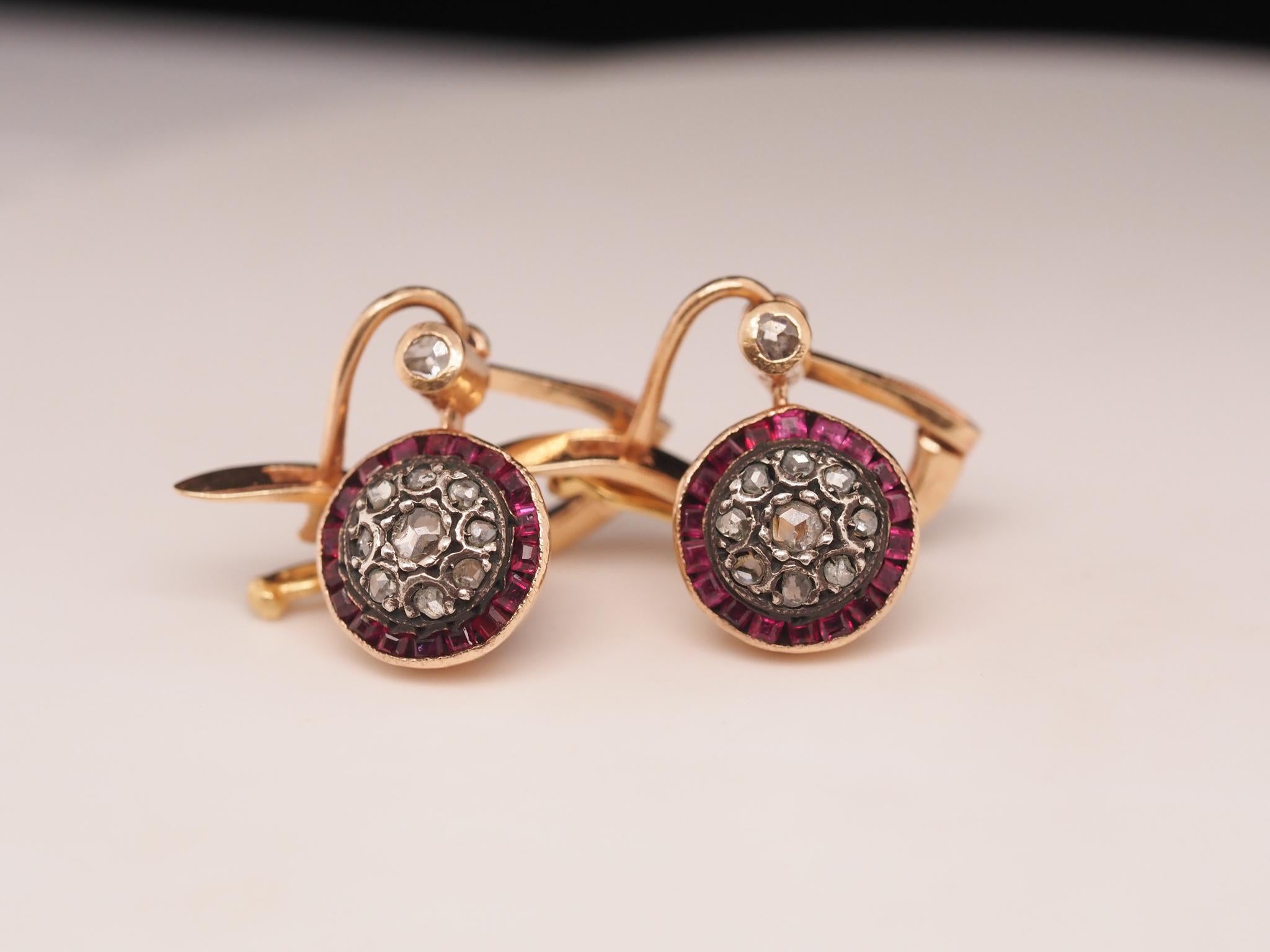 Circa 1930s Art Deco Ruby and Rose Cut Diamond Earrings For Sale 2