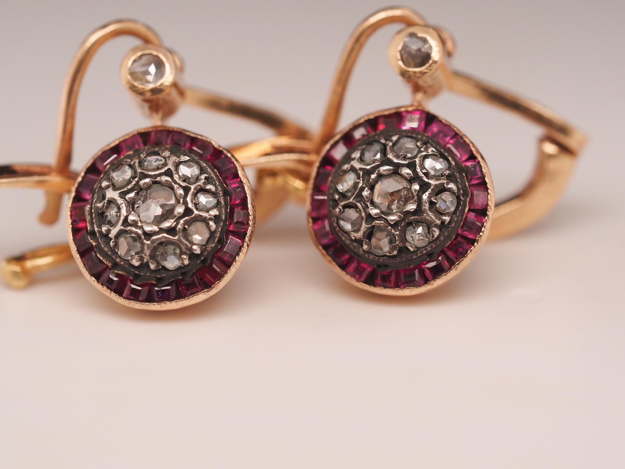Circa 1930s Art Deco Ruby and Rose Cut Diamond Earrings For Sale 3