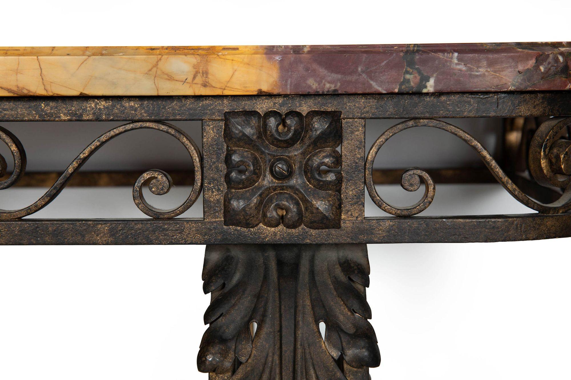 Circa 1930s Art Deco Wrought-Iron Marble Console Pier Table For Sale 4