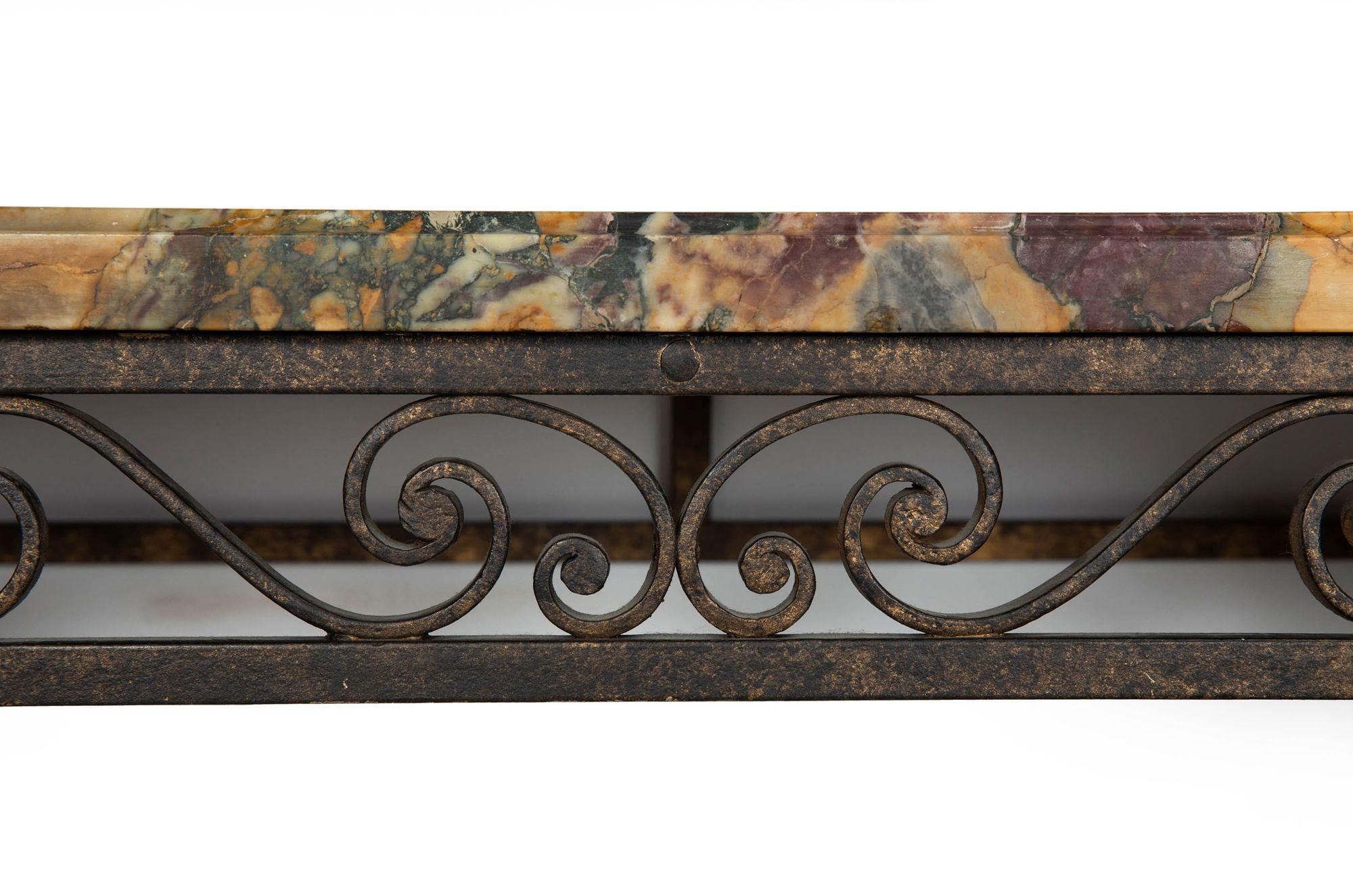 Circa 1930s Art Deco Wrought-Iron Marble Console Pier Table For Sale 5