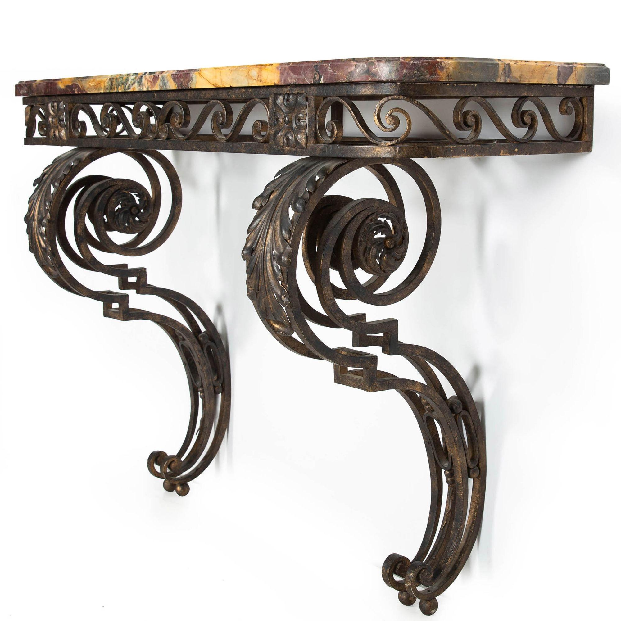 Circa 1930s Art Deco Wrought-Iron Marble Console Pier Table For Sale 9