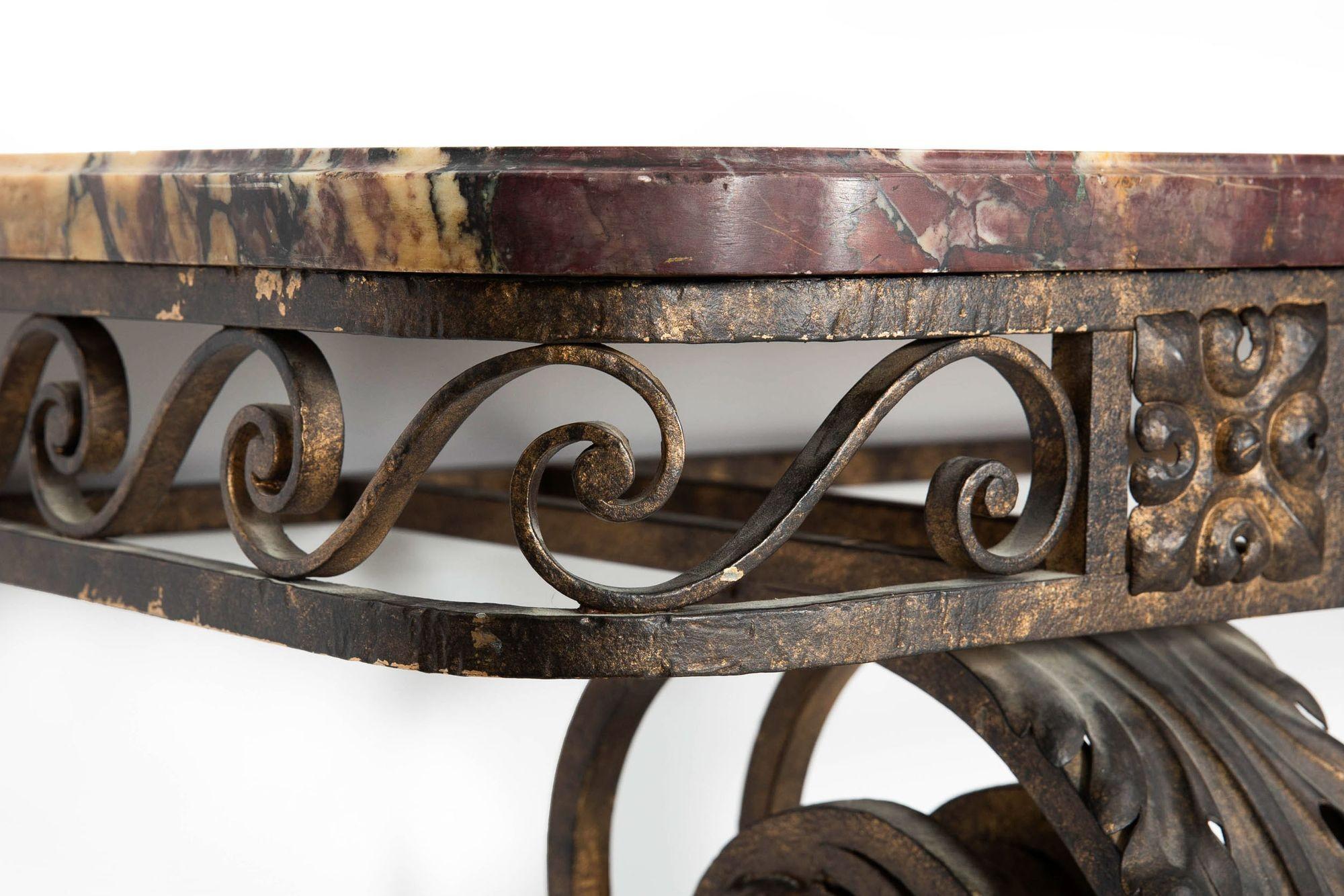 Circa 1930s Art Deco Wrought-Iron Marble Console Pier Table For Sale 10