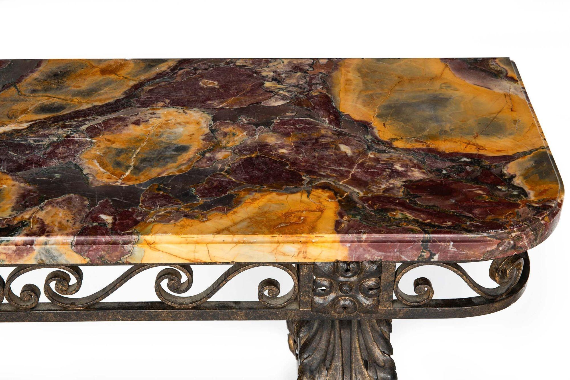 Wrought Iron Circa 1930s Art Deco Wrought-Iron Marble Console Pier Table For Sale