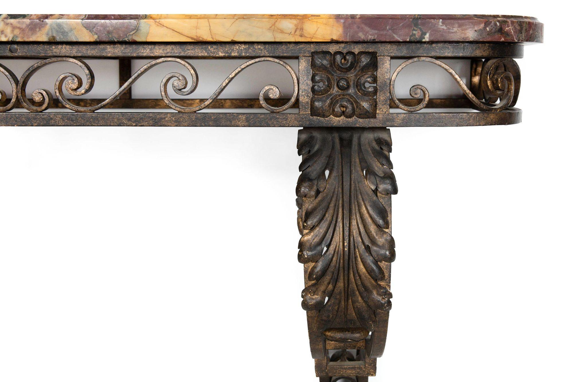 Circa 1930s Art Deco Wrought-Iron Marble Console Pier Table For Sale 2