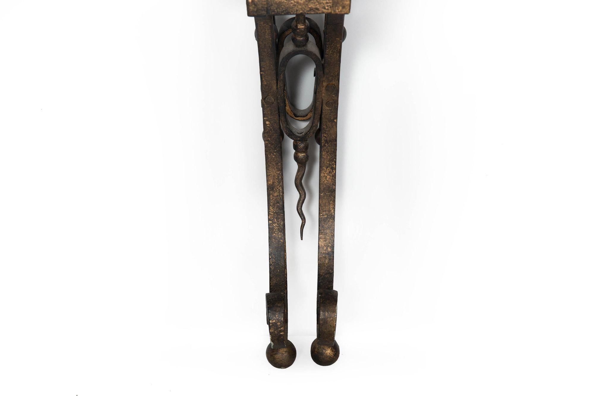 Circa 1930s Art Deco Wrought-Iron Marble Console Pier Table For Sale 3