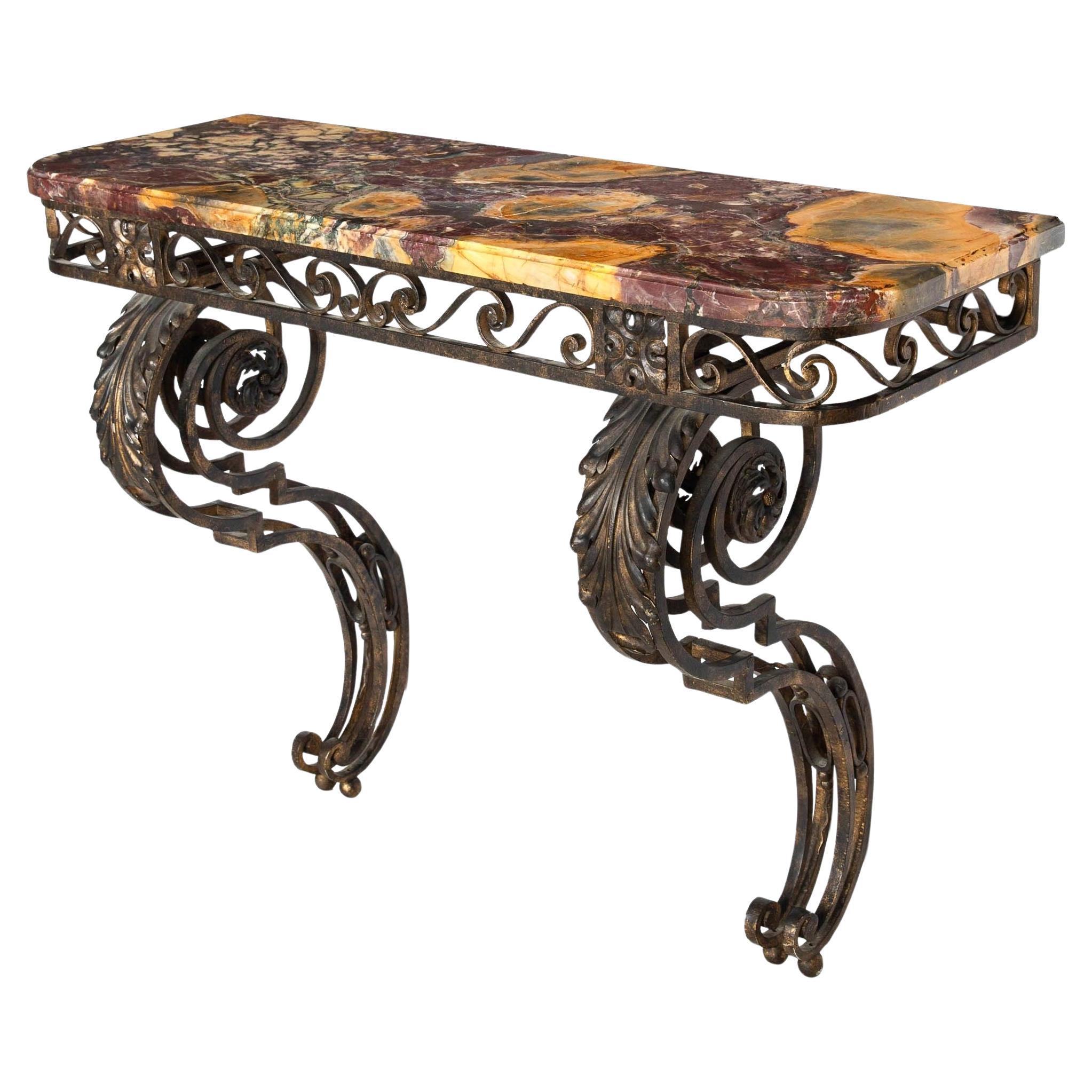 CIRCA 1930s Art Deco Schmiedeeisen Marmor Konsole Pier Tisch