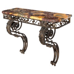 Circa 1930s Art Deco Wrought-Iron Marble Console Pier Table