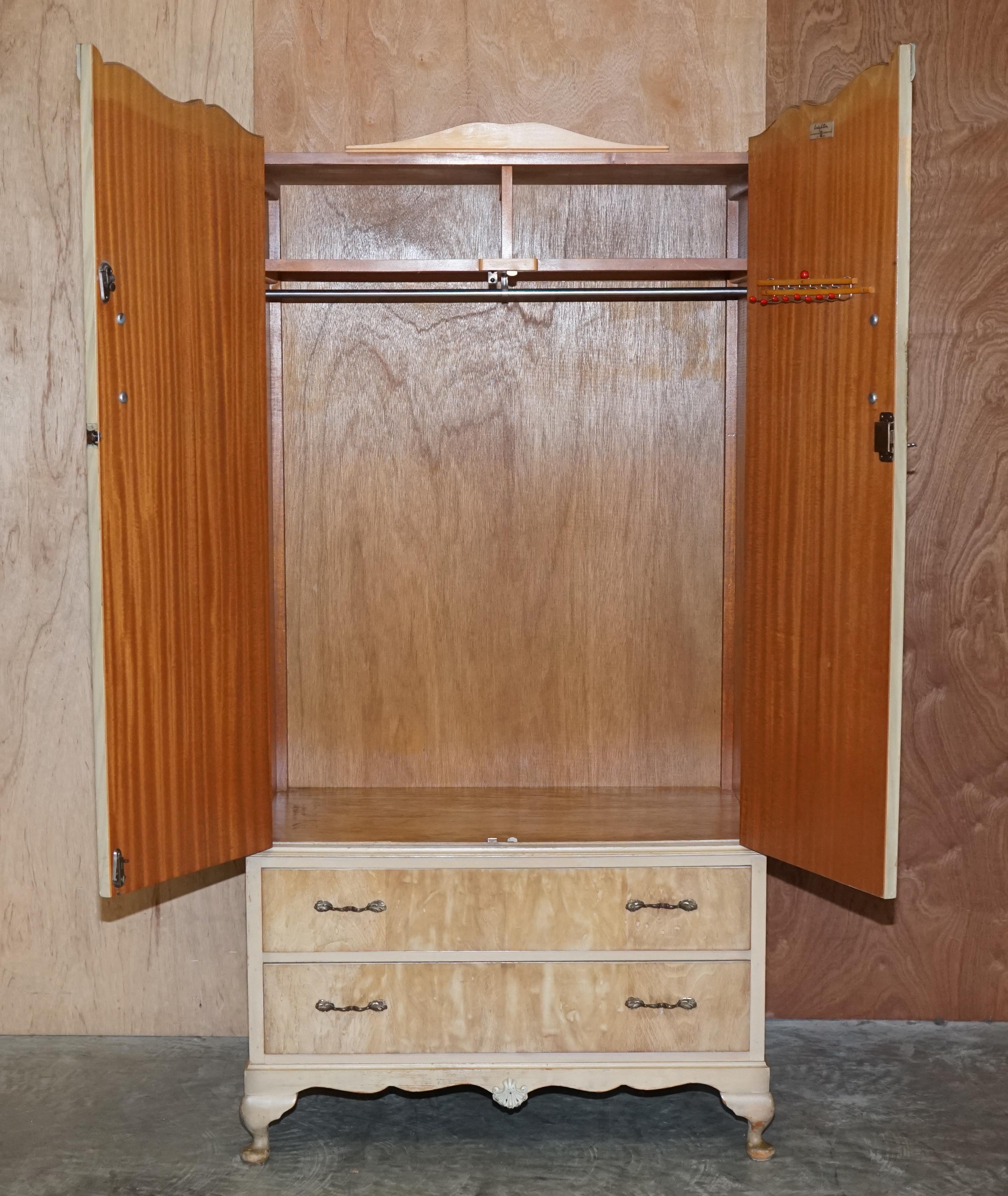 Circa 1930's Bleached Burr Walnut Double Wardrobe Drawers to the Base Part Suite 2