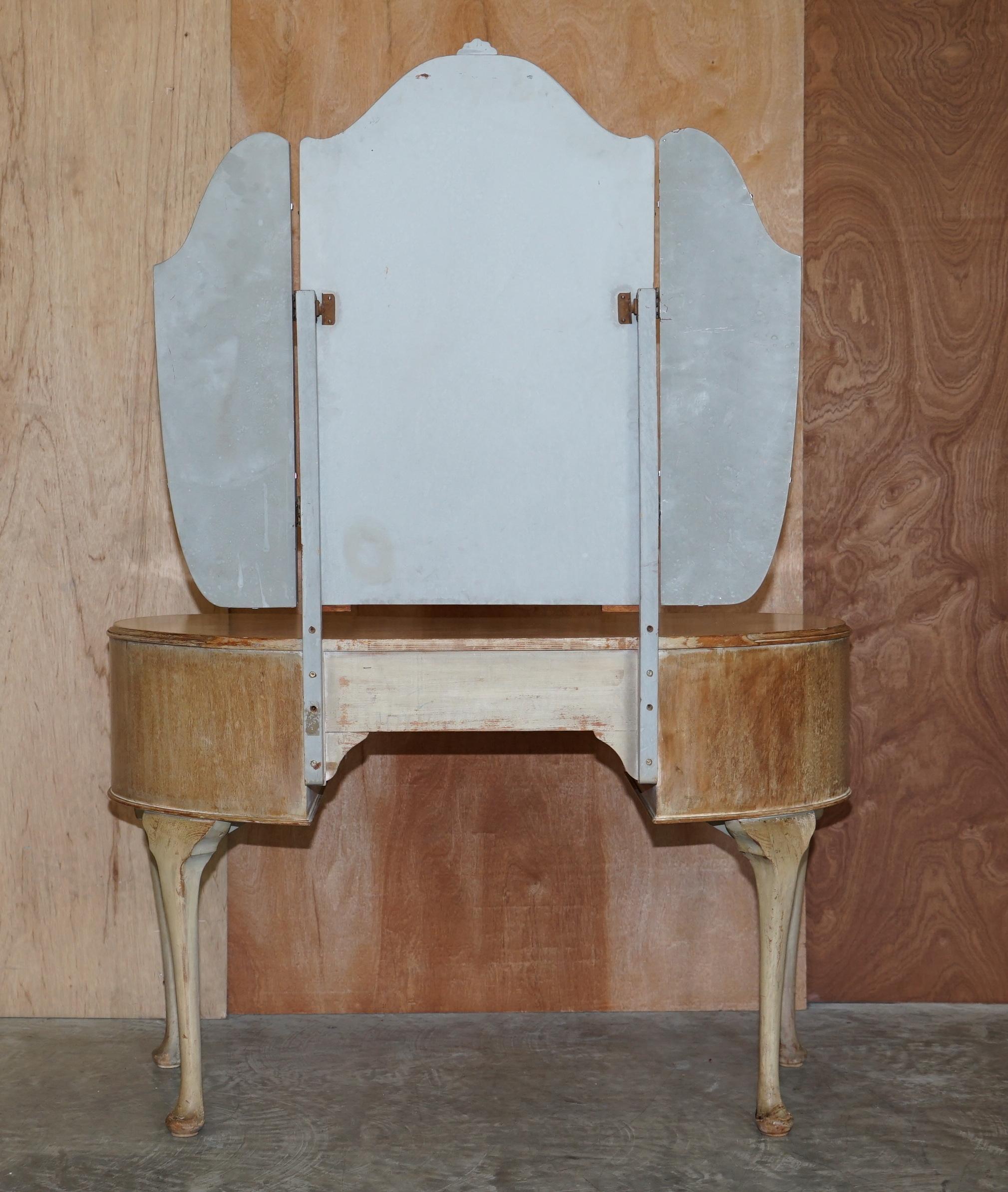 Circa 1930's Bleached Walnut Dressing Table with Tri Fold Mirrors Part of Suite For Sale 9