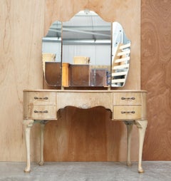 Circa 1930's Bleached Walnut Dressing Table with Tri Fold Mirrors Part of Suite