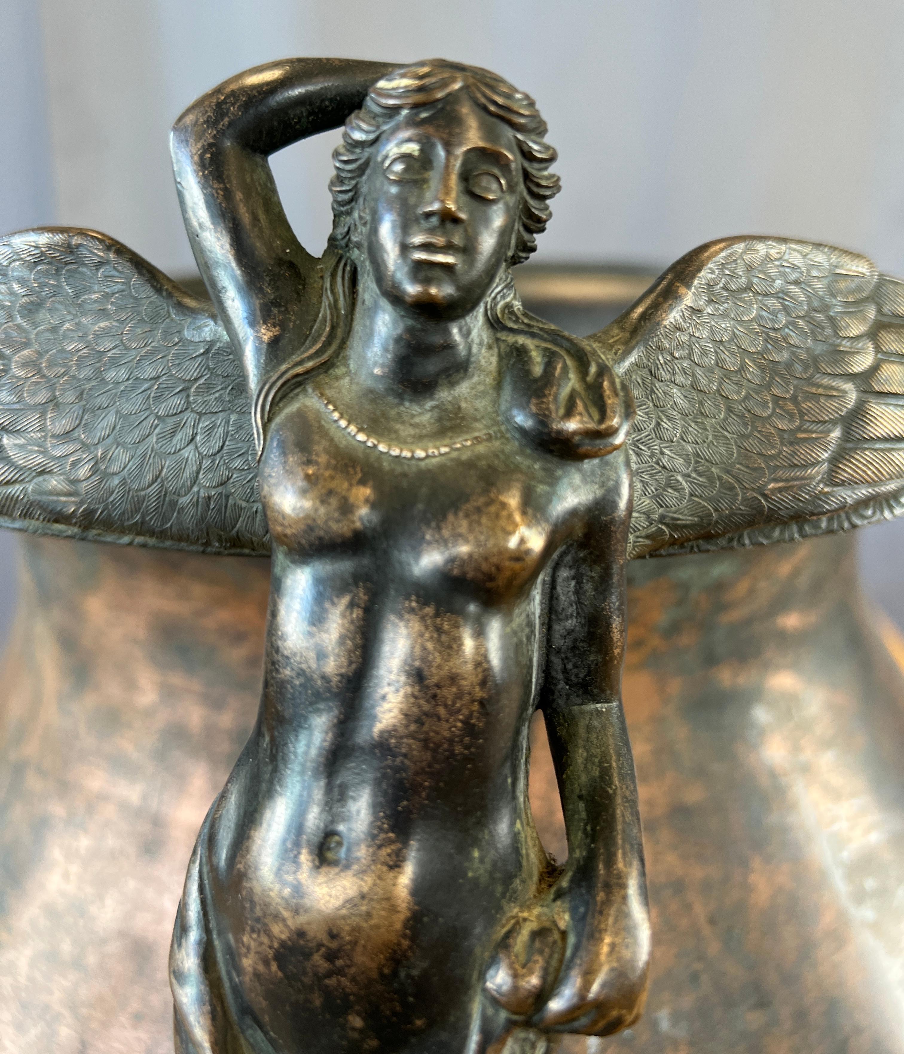 circa 1930s Bronze Urn / Jardinere with a Sculptural Hermaphrodite Handle For Sale 9
