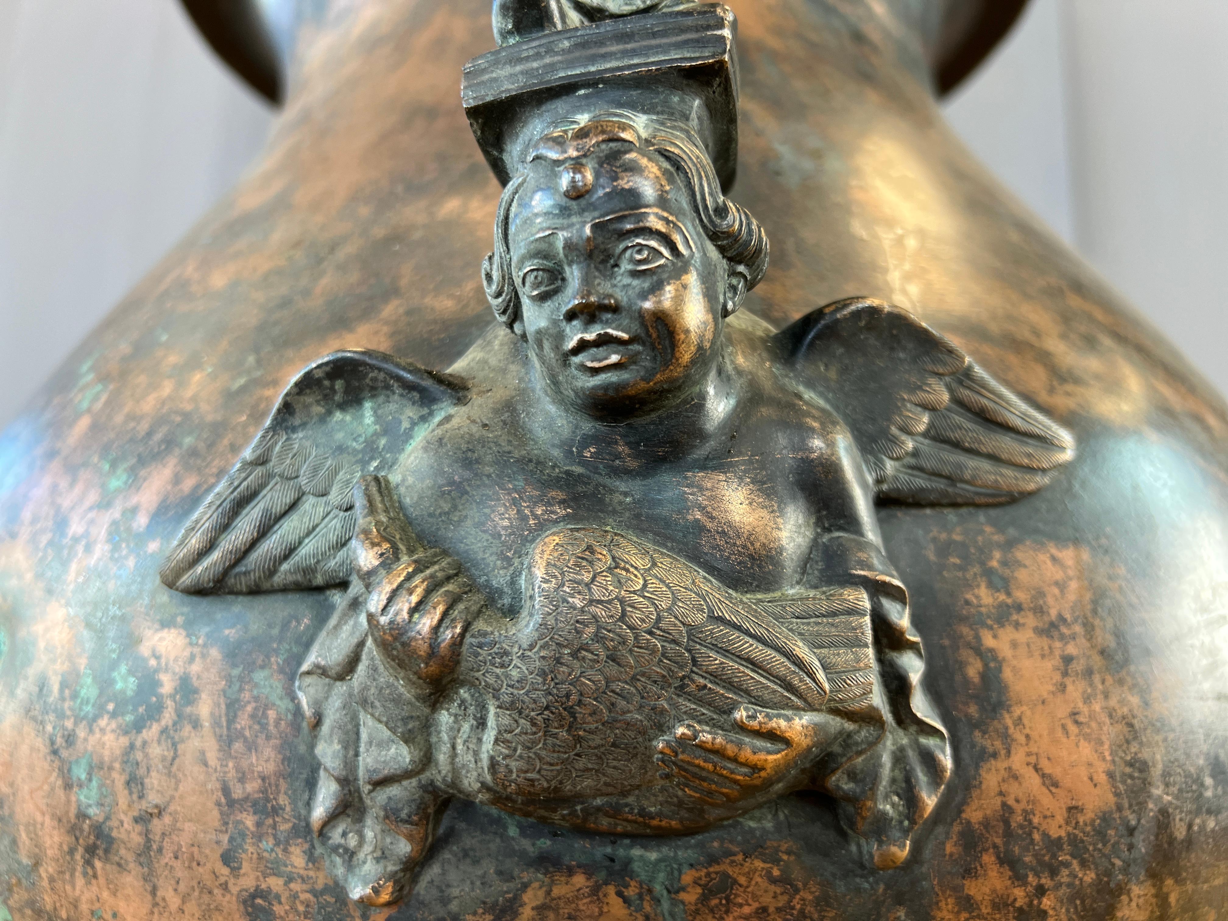 circa 1930s Bronze Urn / Jardinere with a Sculptural Hermaphrodite Handle For Sale 10