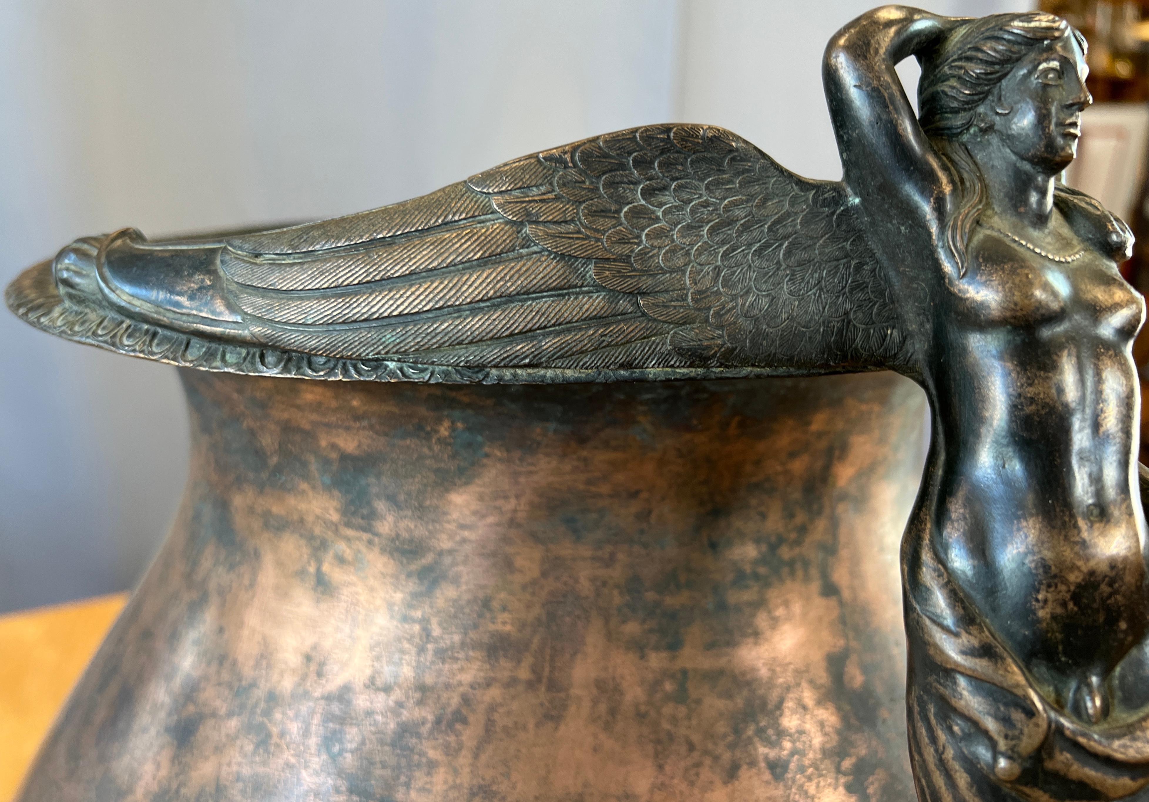 circa 1930s Bronze Urn / Jardinere with a Sculptural Hermaphrodite Handle For Sale 11