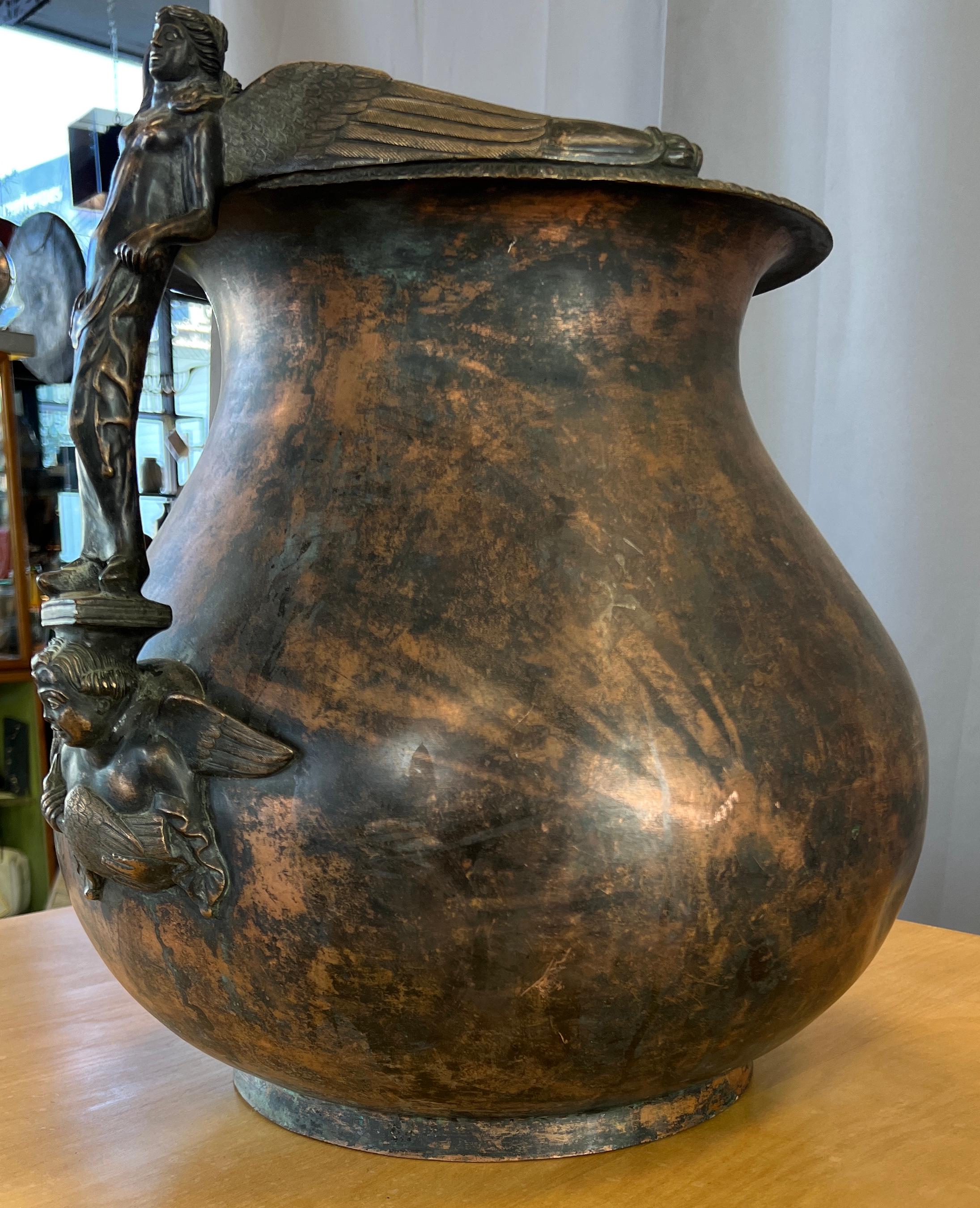 Unknown circa 1930s Bronze Urn / Jardinere with a Sculptural Hermaphrodite Handle For Sale