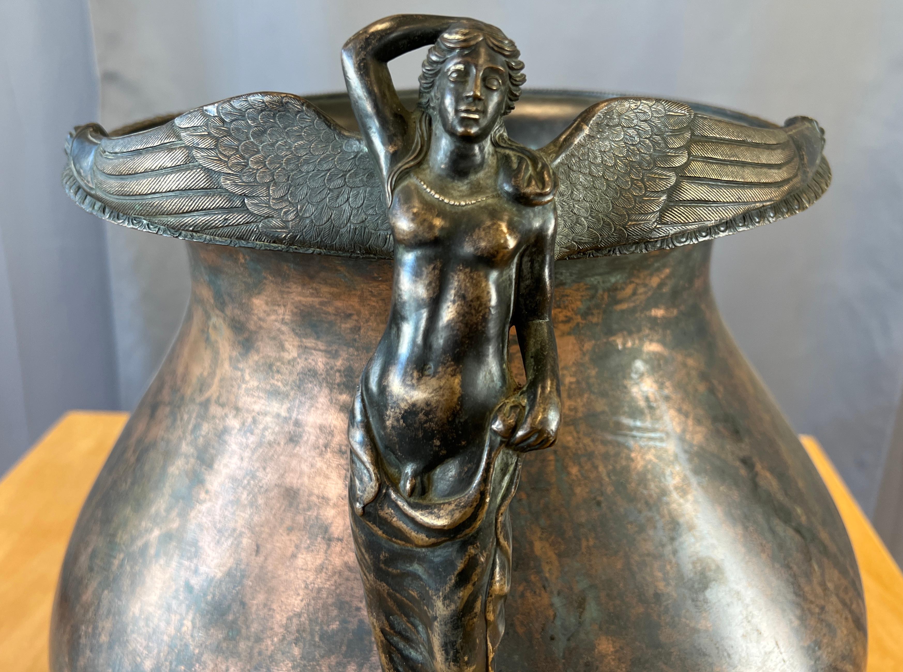 circa 1930s Bronze Urn / Jardinere with a Sculptural Hermaphrodite Handle In Good Condition For Sale In San Francisco, CA