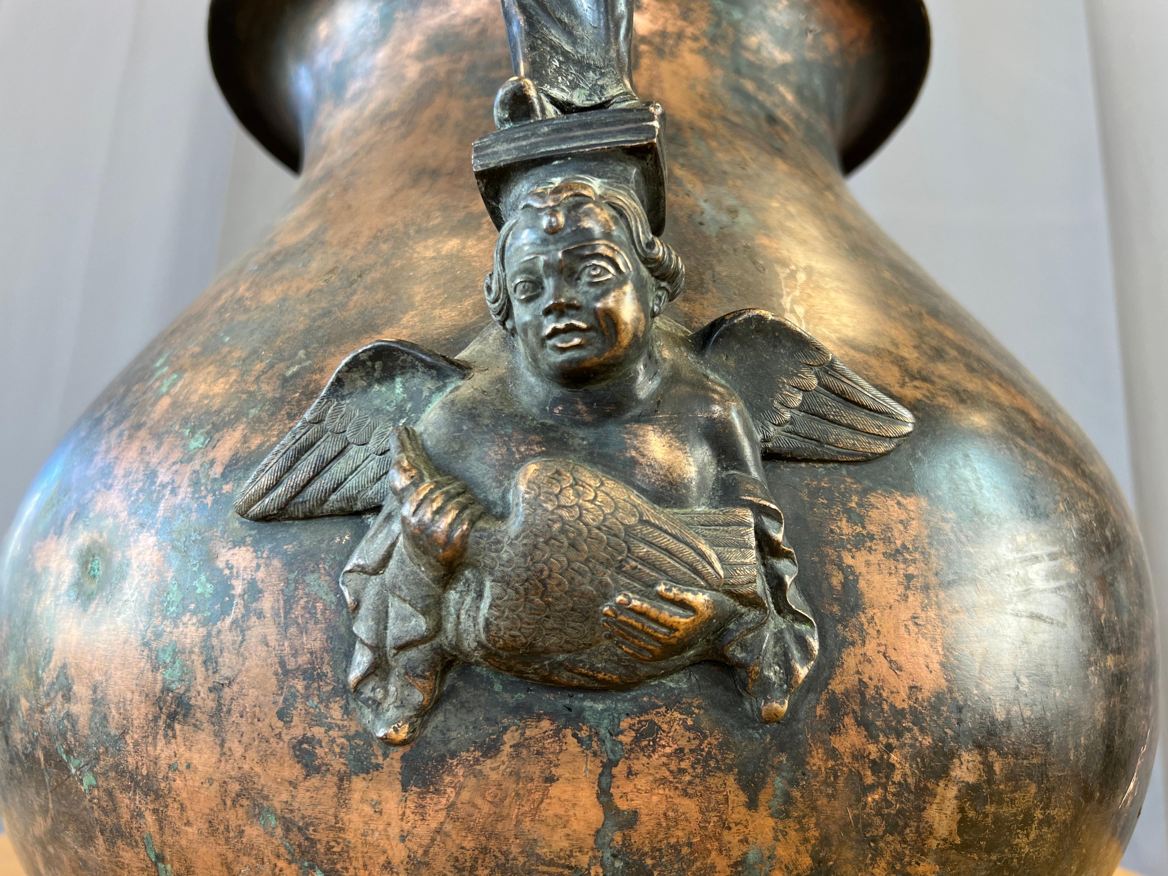 Mid-20th Century circa 1930s Bronze Urn / Jardinere with a Sculptural Hermaphrodite Handle For Sale