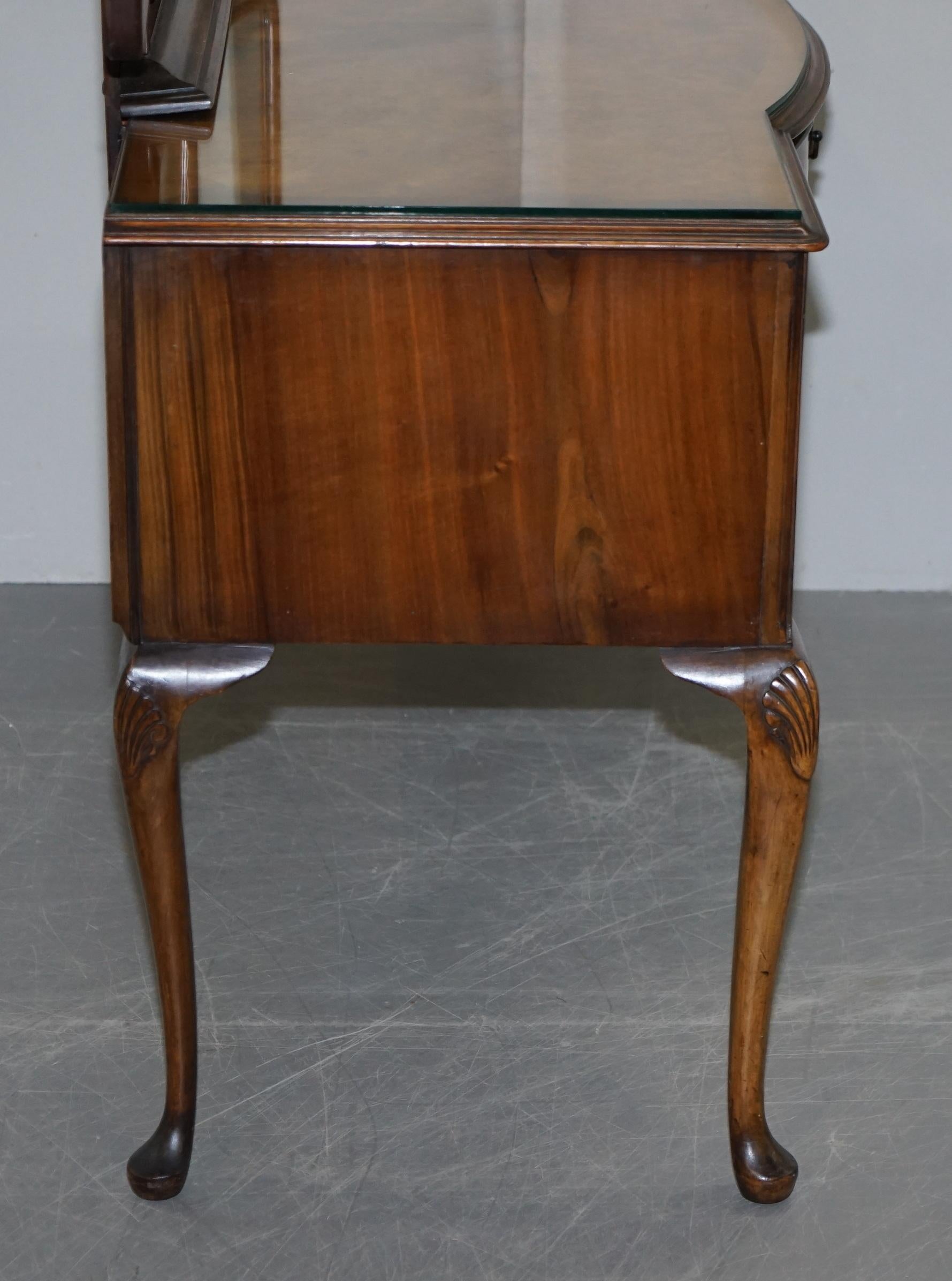 Burr & Burl Walnut Dressing Table with Trifold Mirrors & Glass Top, circa 1930s 7