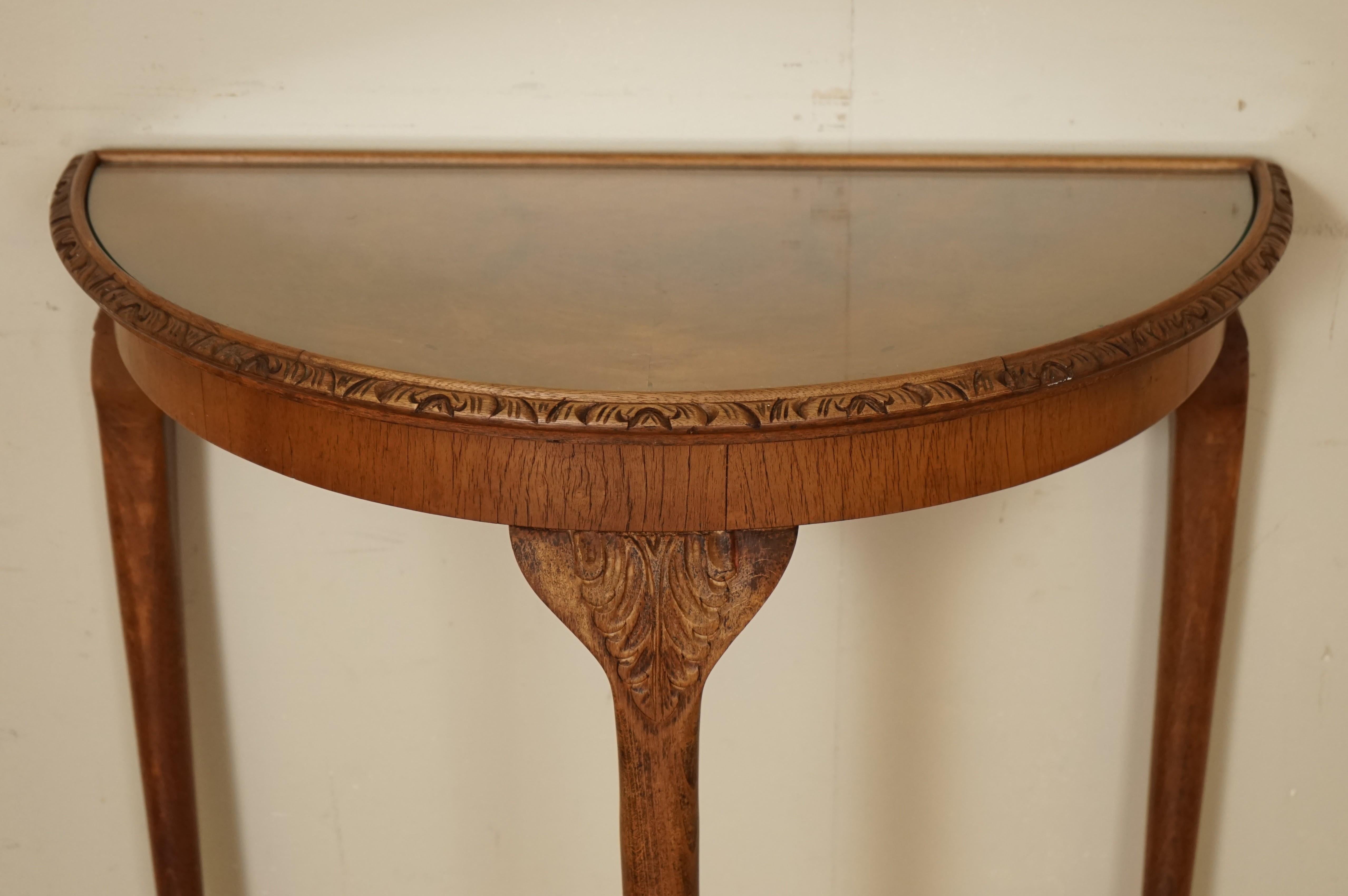 Hand-Crafted Burr Walnut Art Deco Bowfront Console Table Plant Stand, circa 1930's
