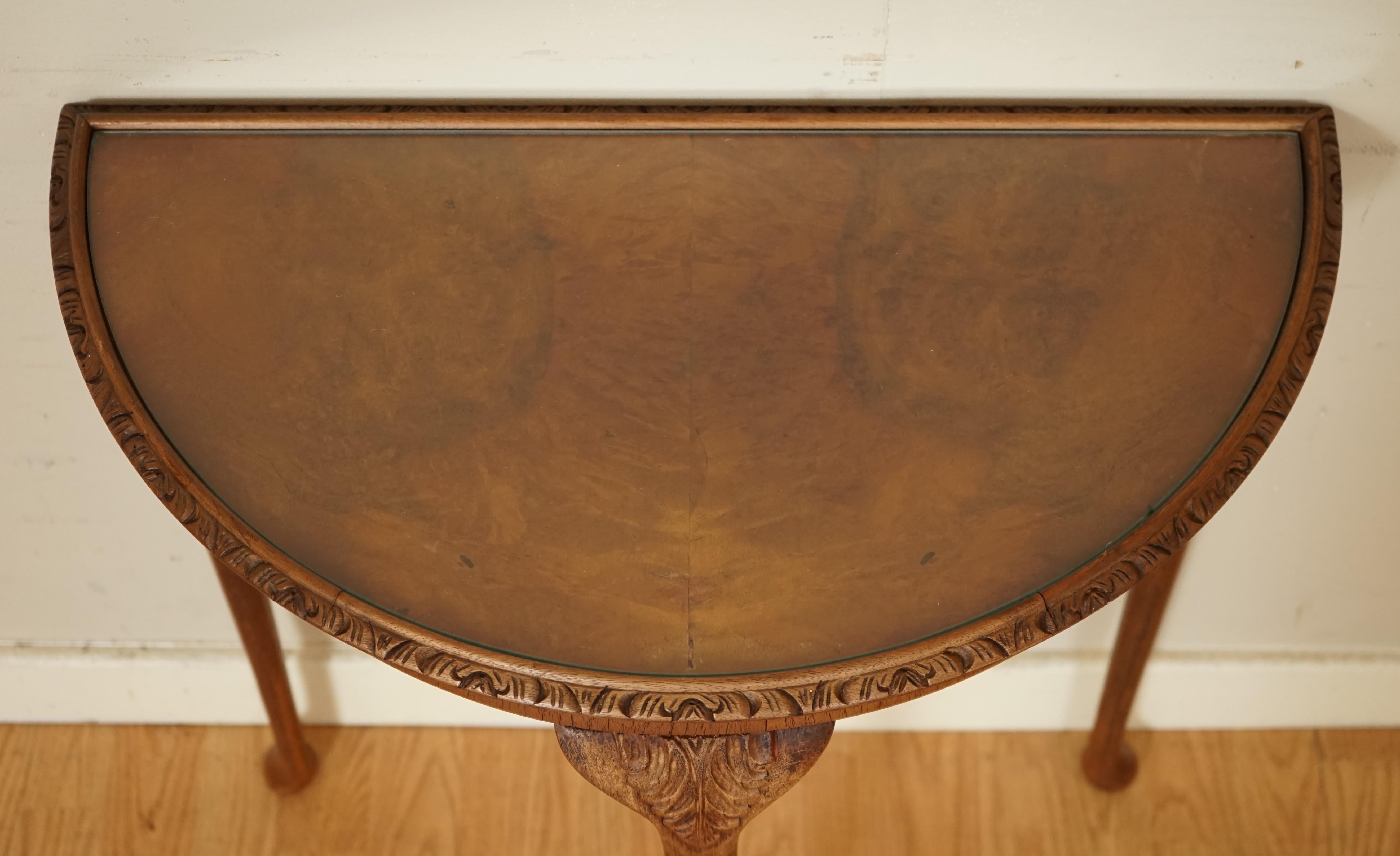 Burr Walnut Art Deco Bowfront Console Table Plant Stand, circa 1930's 1
