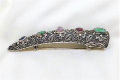 Circa 1930s Chinese Sterling Silver and Jade Nail Cover Brooch