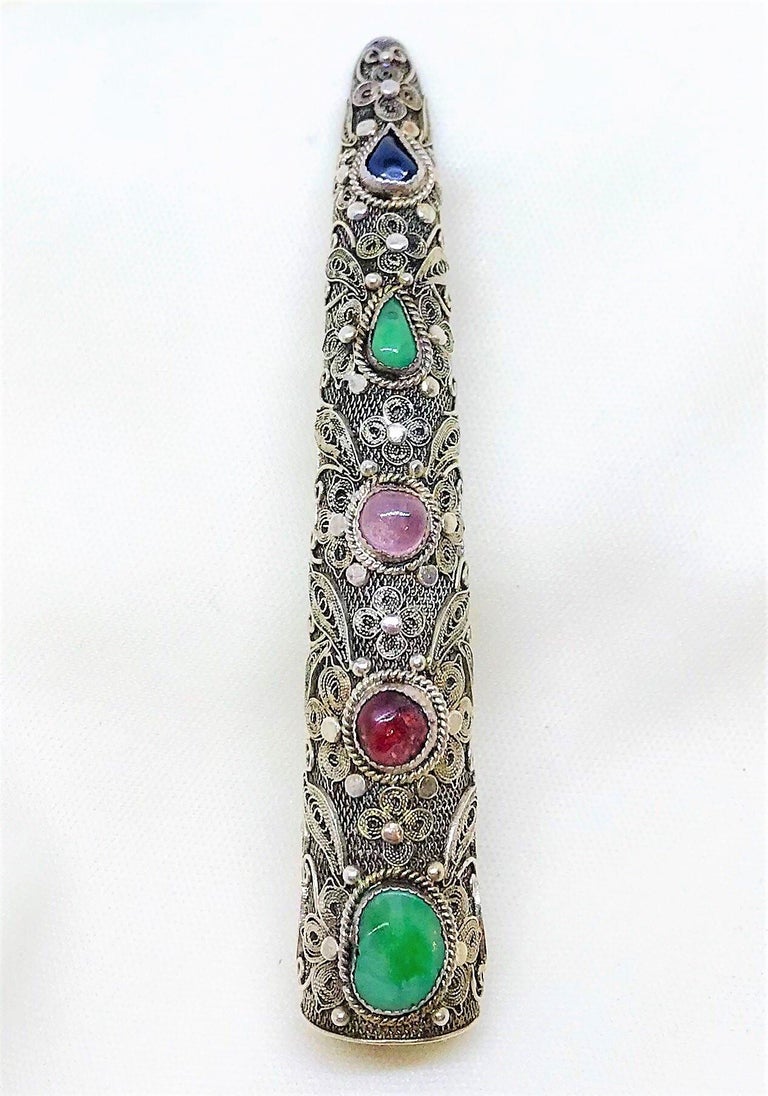 Circa 1930s Chinese Sterling Silver and Jade Nail Cover Brooch For Sale ...