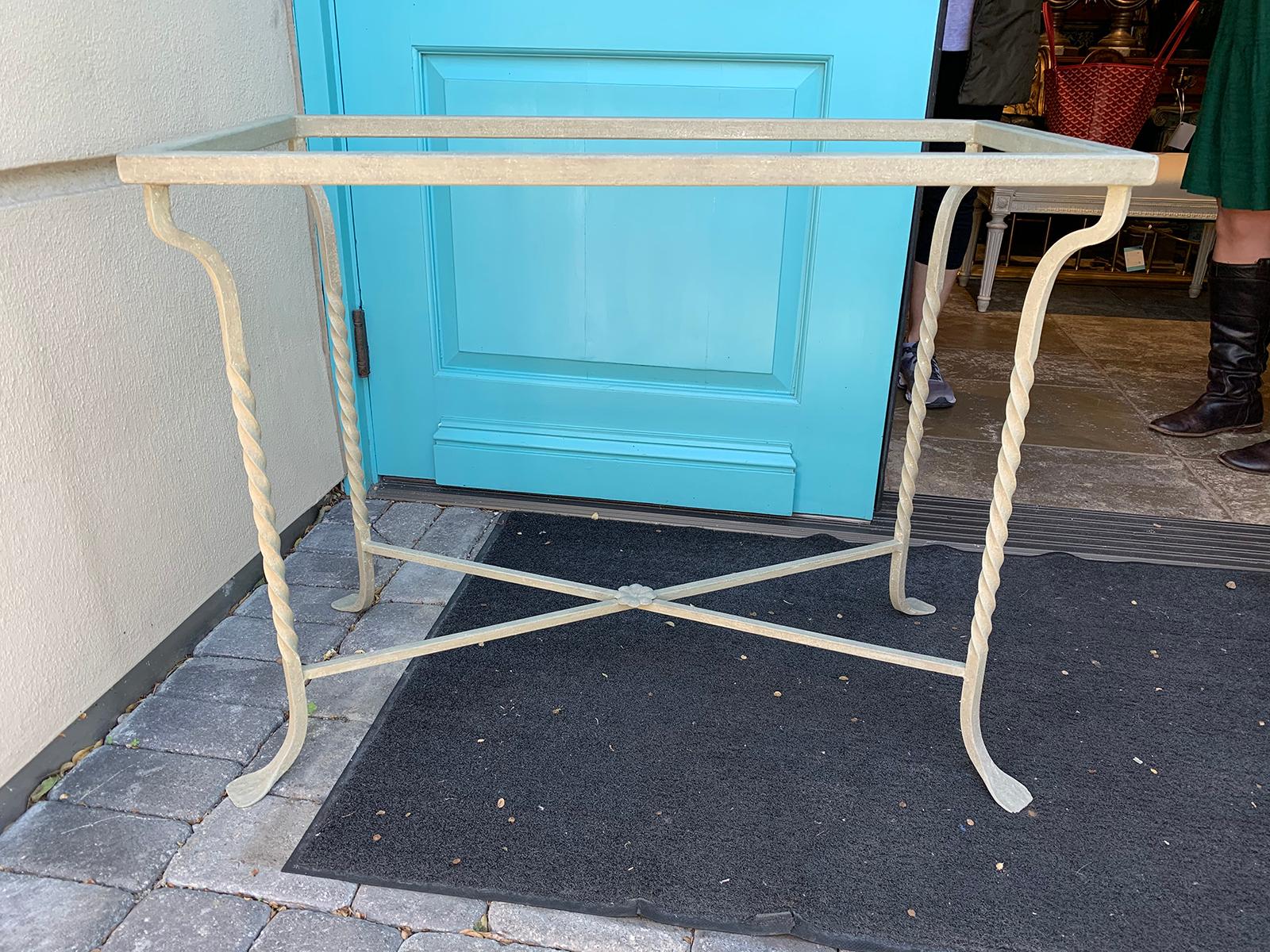 Custom Painted Iron Conservatory Table or Console, White Carrara Top circa 1930s 10