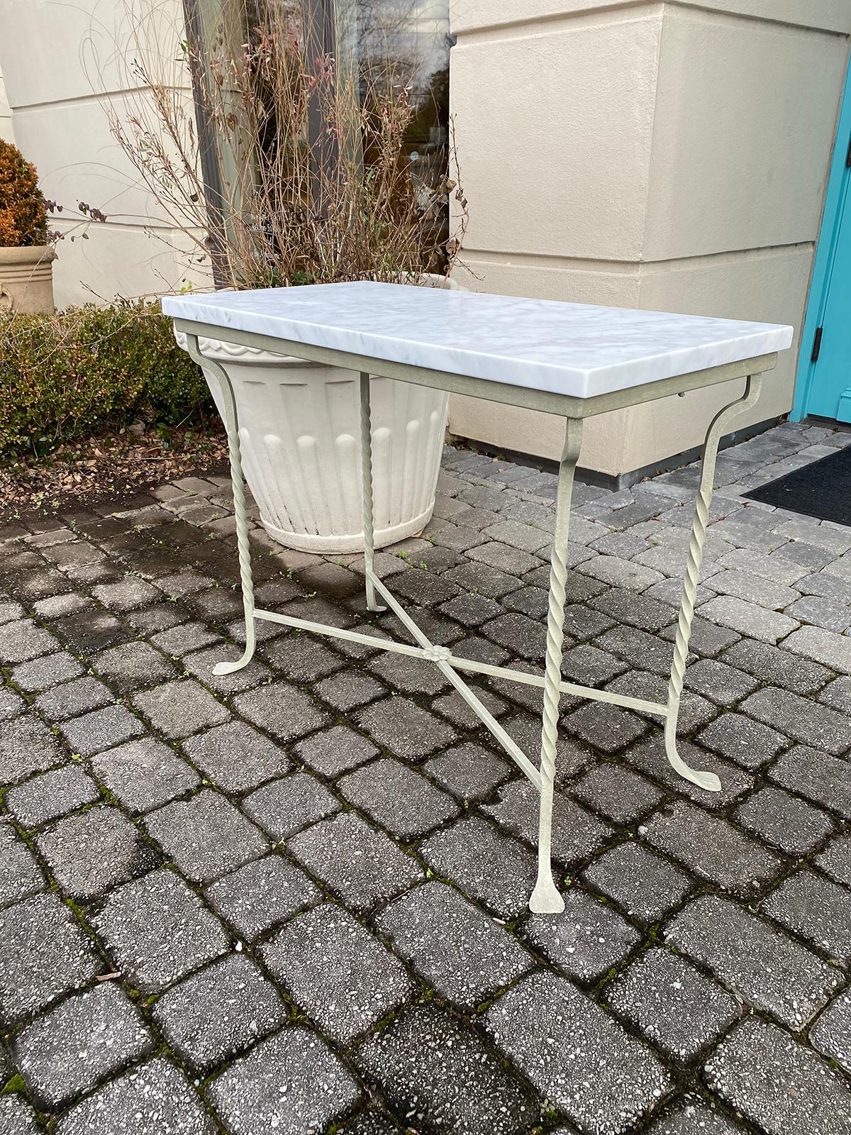 Mid-20th Century Custom Painted Iron Conservatory Table or Console, White Carrara Top circa 1930s