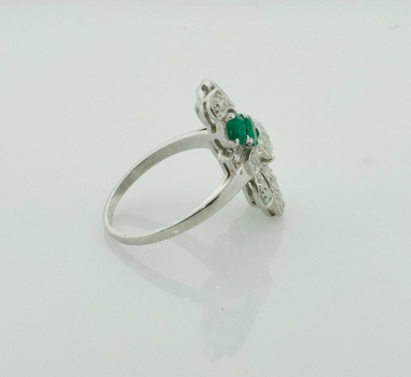 Women's or Men's Diamond and Emerald Ring in Platinum, circa 1930s