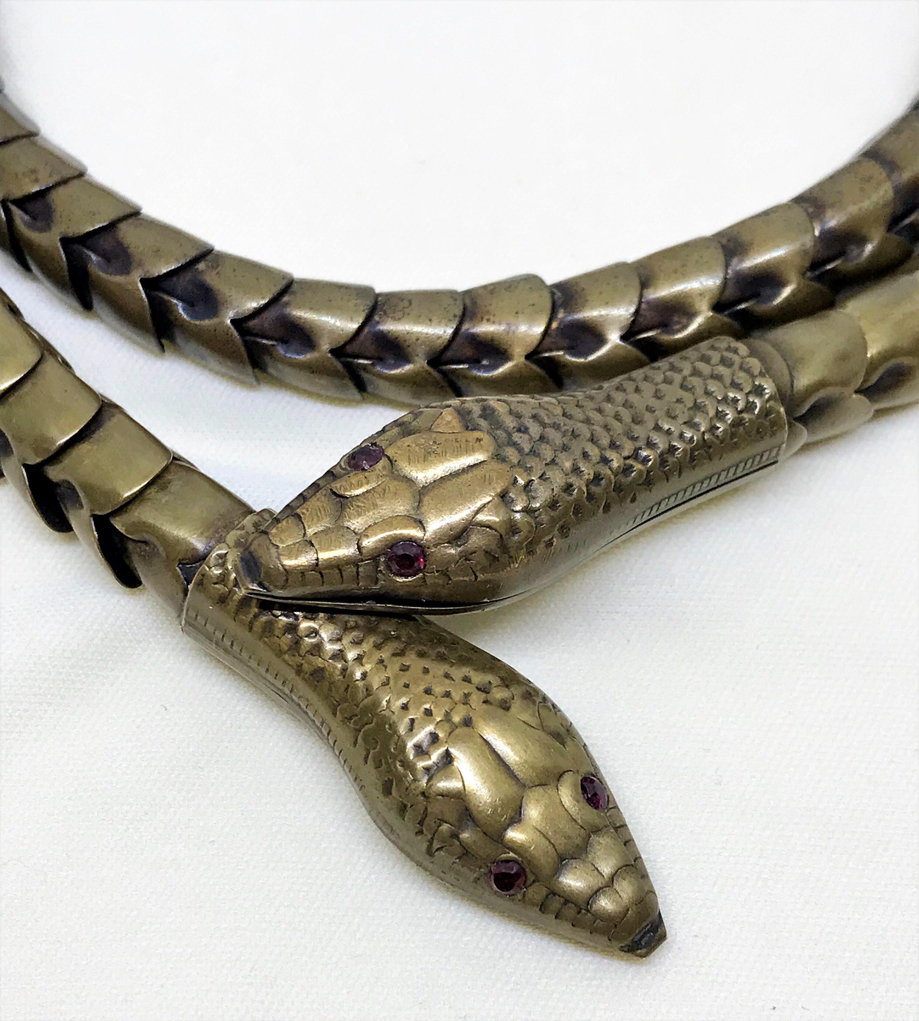 Women's Circa 1930s Egyptian Revival Brass Articulated Snake Necklace