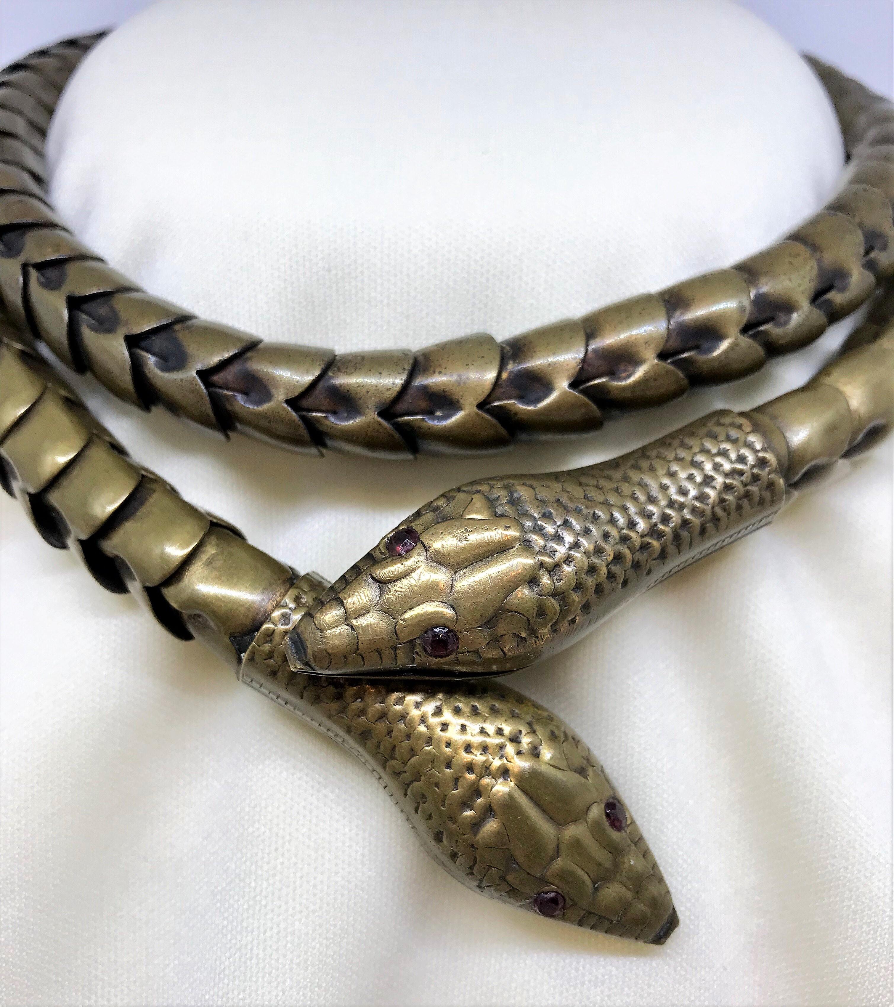 Circa 1930s Egyptian Revival Brass Articulated Snake Necklace 2