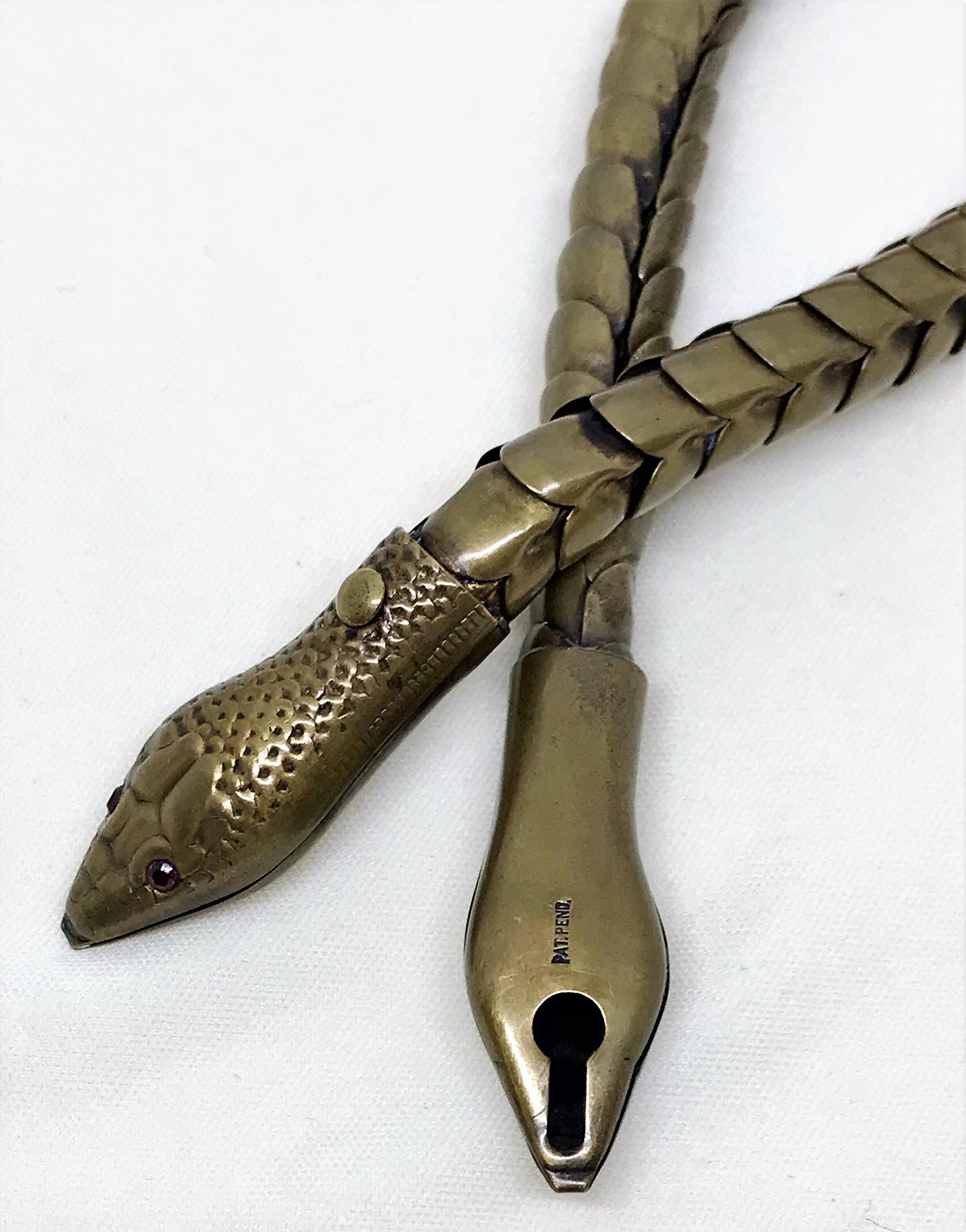 Circa 1930s Egyptian Revival Brass Articulated Snake Necklace 3