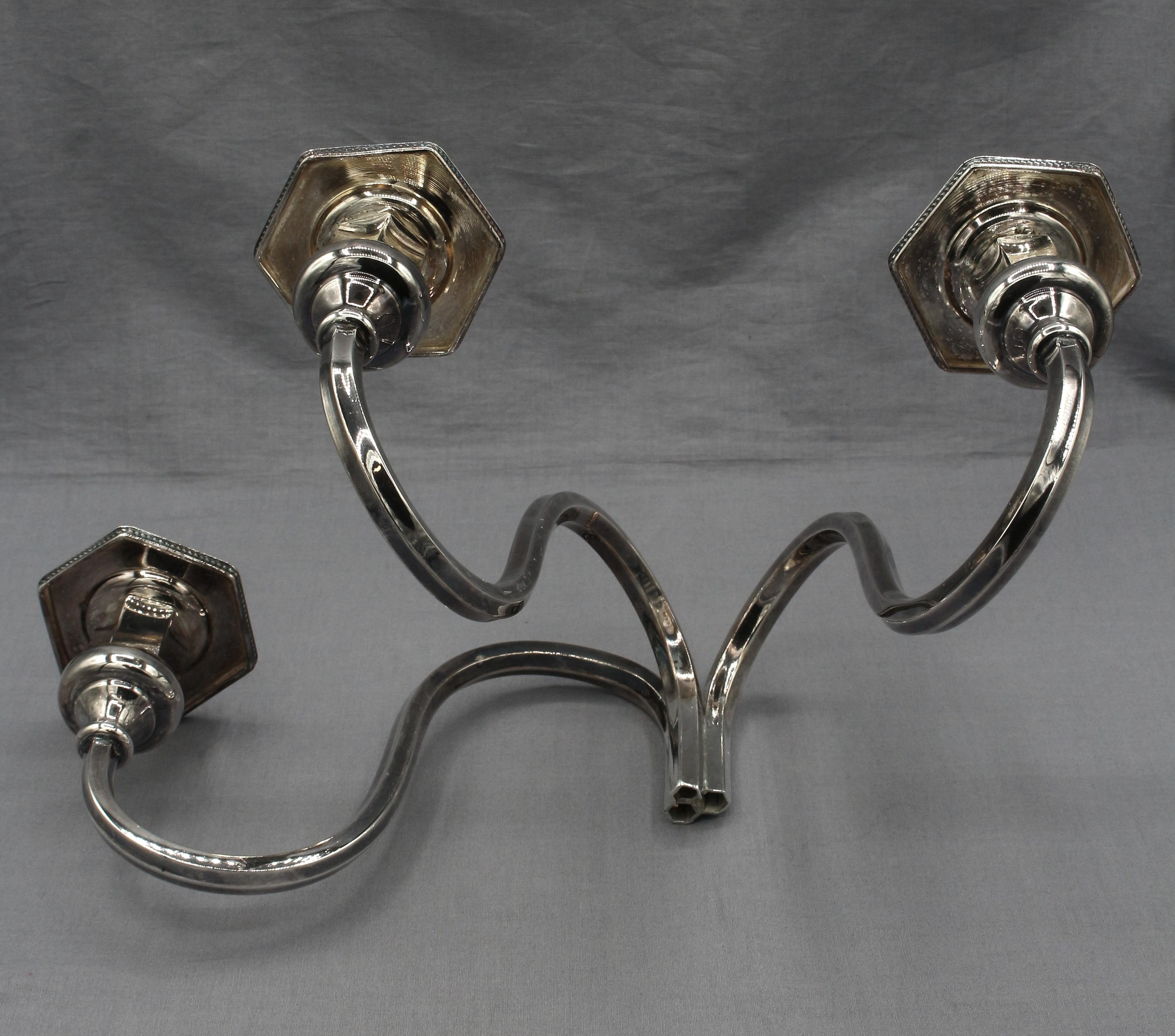 Circa 1930s English Silver on Copper 3-Light Wall Sconce For Sale 4