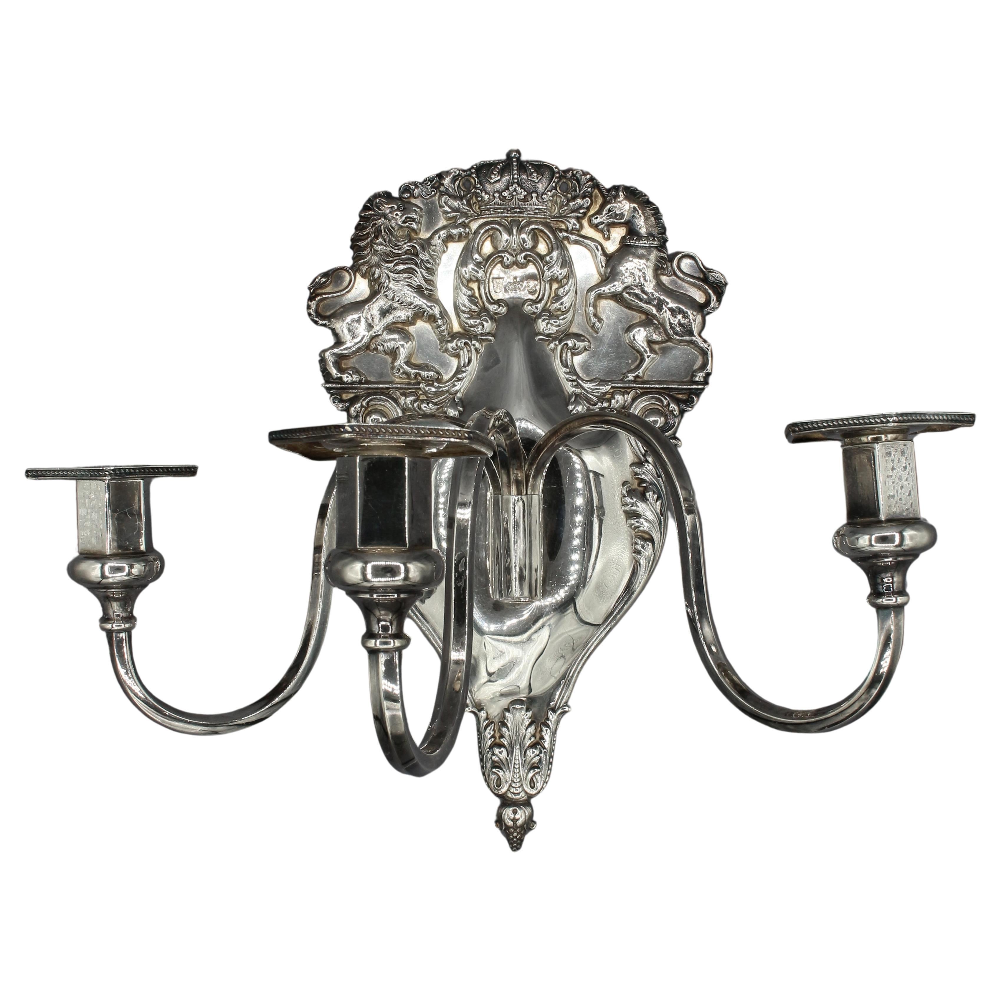 Circa 1930s English Silver on Copper 3-Light Wall Sconce For Sale