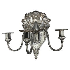 Circa 1930s English Silver on Copper 3-Light Wall Sconce