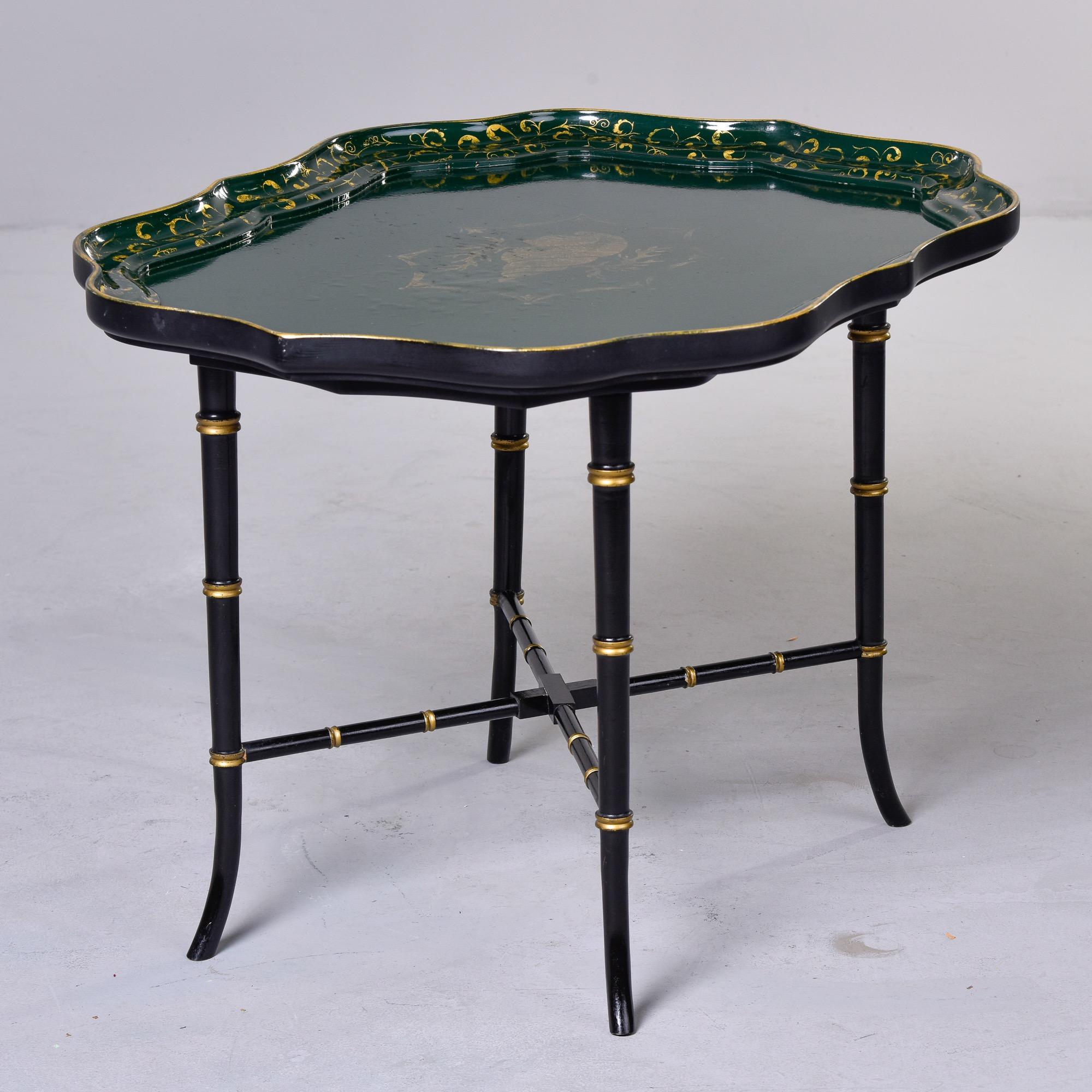 Wood Circa 1930s English Tray Top Table with Faux Bamboo Base For Sale