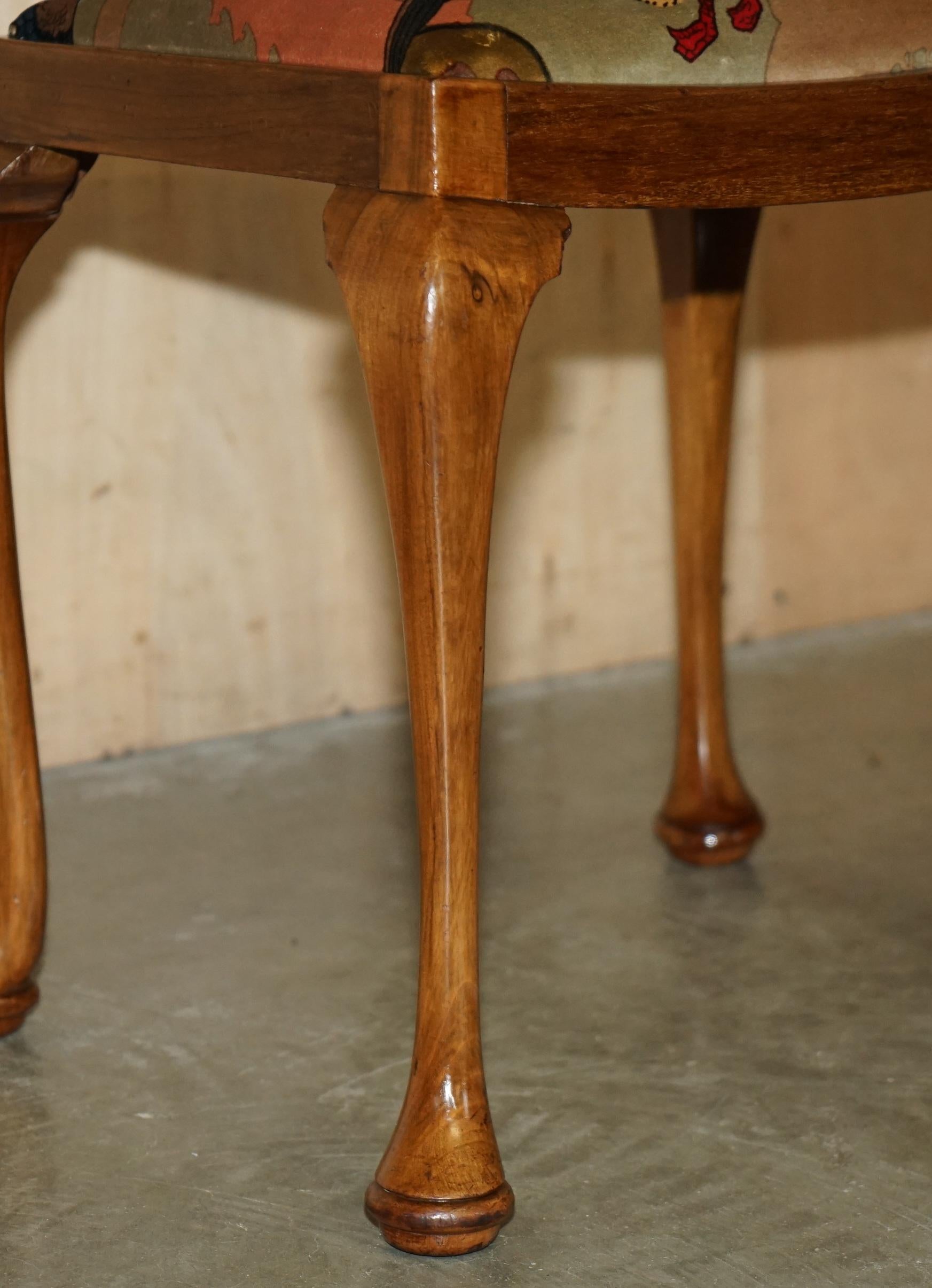 Upholstery CIRCA 1930's ENGLISH WALNUT MULBERRY FLYING DUCKS VELVET DRESSING TABLE STOOL For Sale