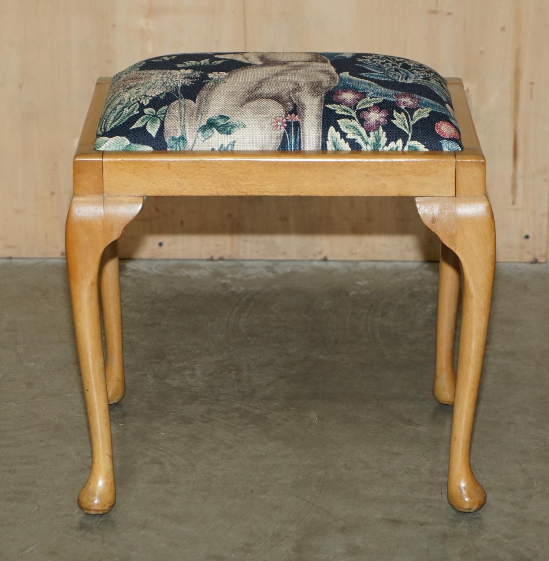 Art Deco CIRCA 1930'S ENGLISH WALNUT WILLIAM MORRIS FOREST LiNEN DRESSING TABLE STOOL For Sale