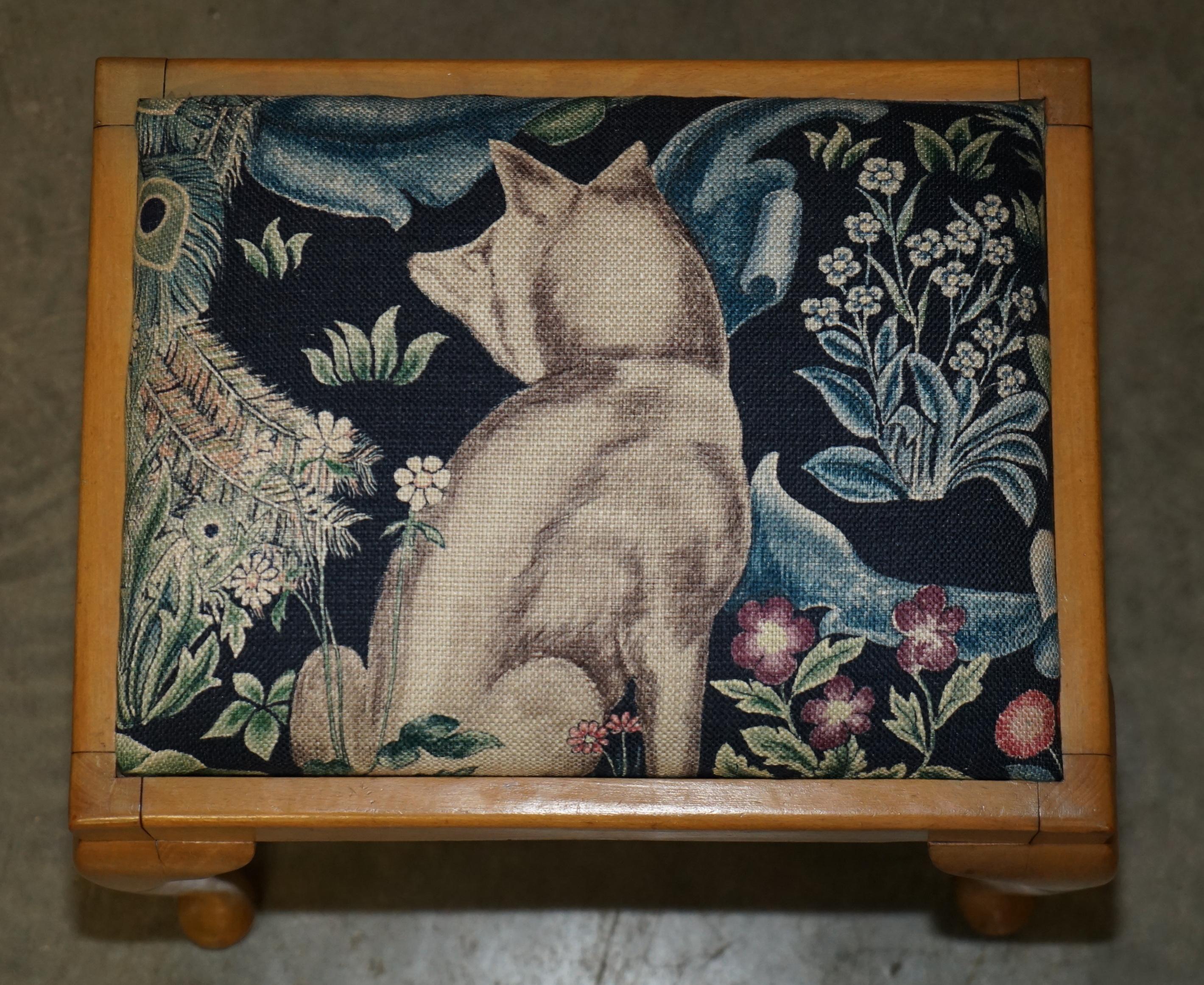 English CIRCA 1930'S ENGLISH WALNUT WILLIAM MORRIS FOREST LiNEN DRESSING TABLE STOOL For Sale