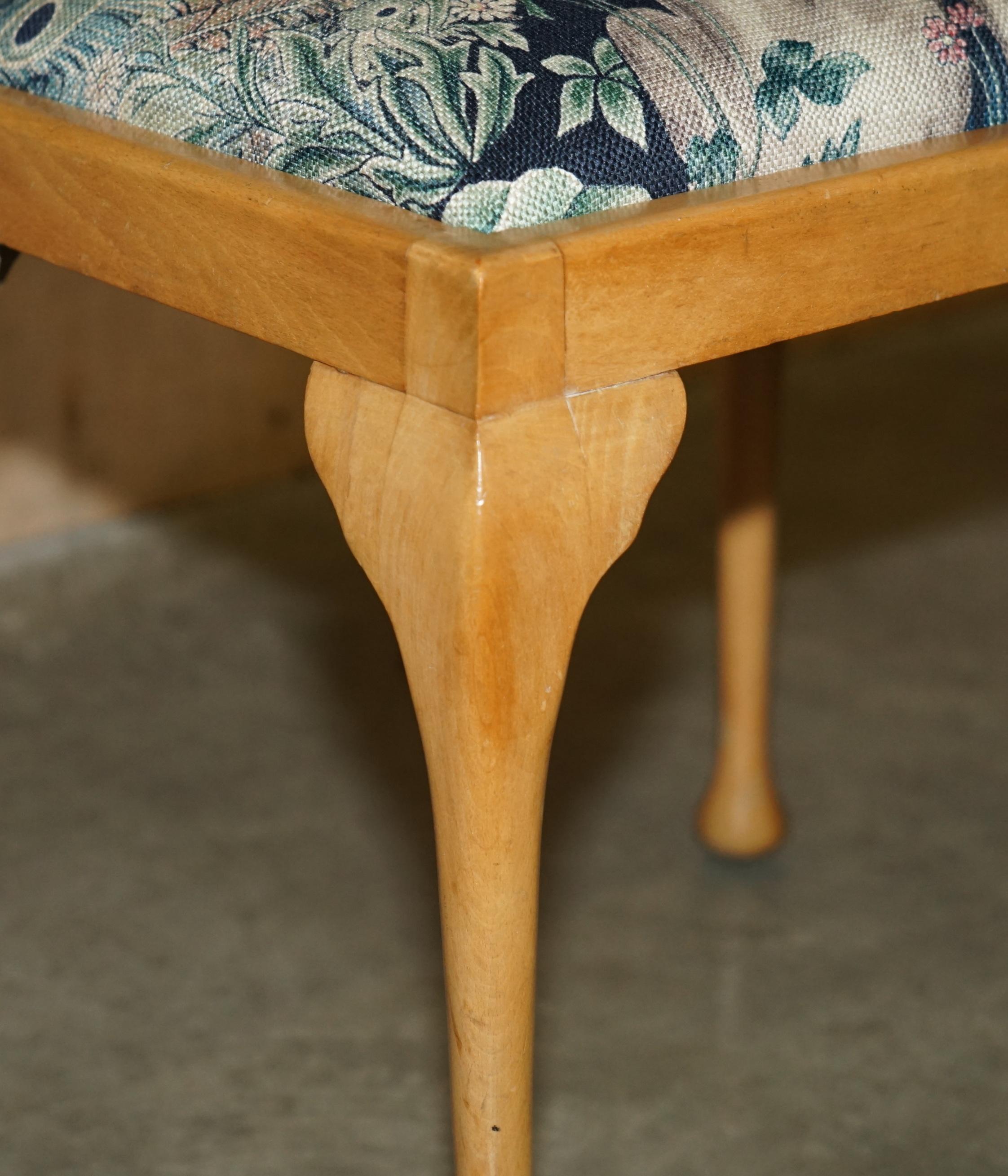 Mid-20th Century CIRCA 1930'S ENGLISH WALNUT WILLIAM MORRIS FOREST LiNEN DRESSING TABLE STOOL For Sale