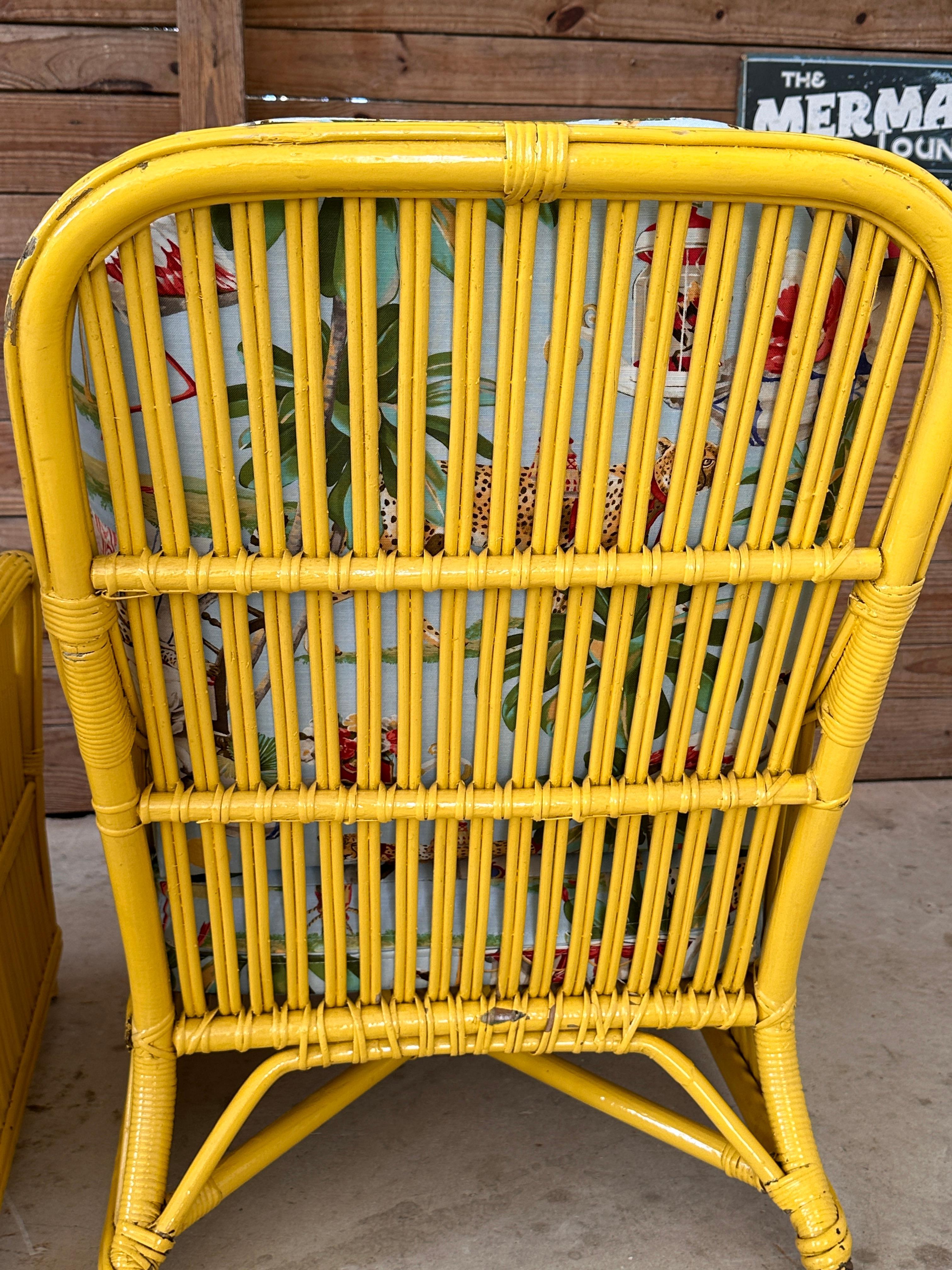 Circa 1930's Fick Reed Art Deco Coastal Regency Rattan Custom Upholstered Chairs 9