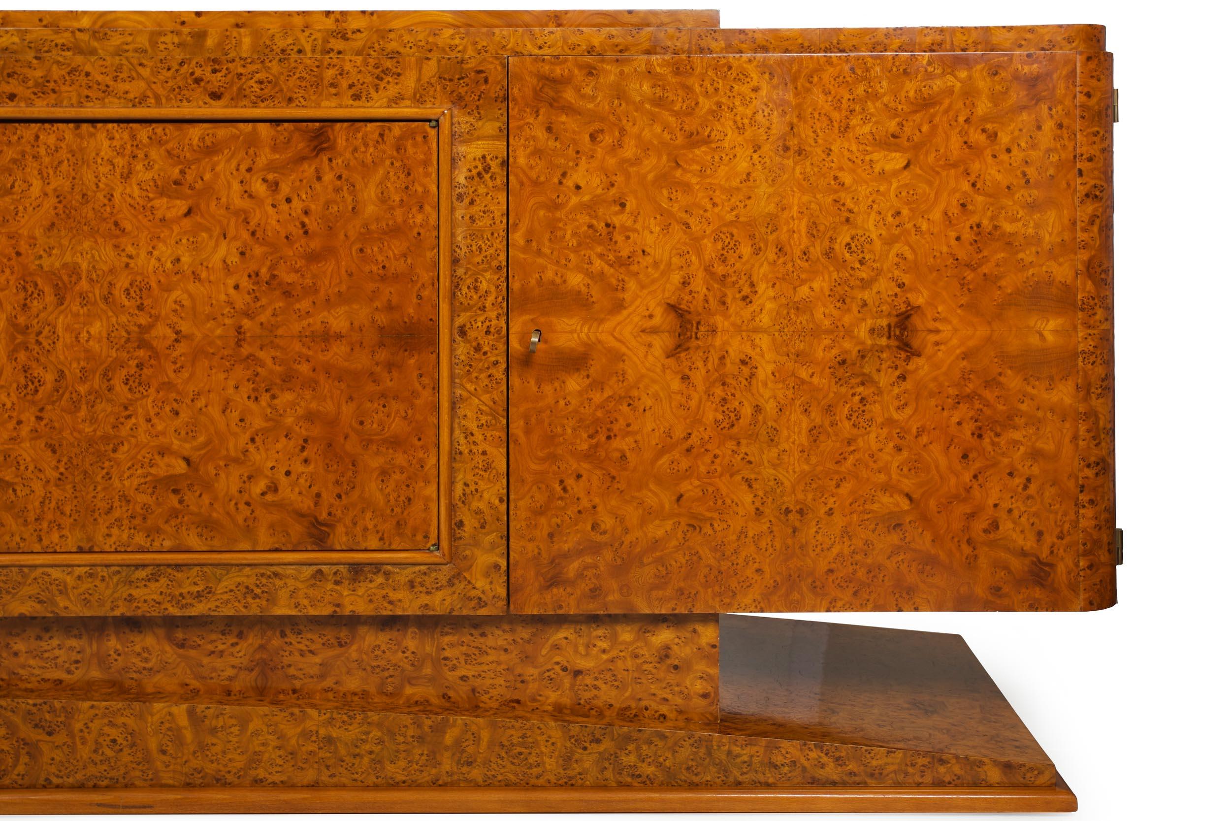 Circa 1930s French Art Deco Burl Olivewood Credenza Cabinet, 118