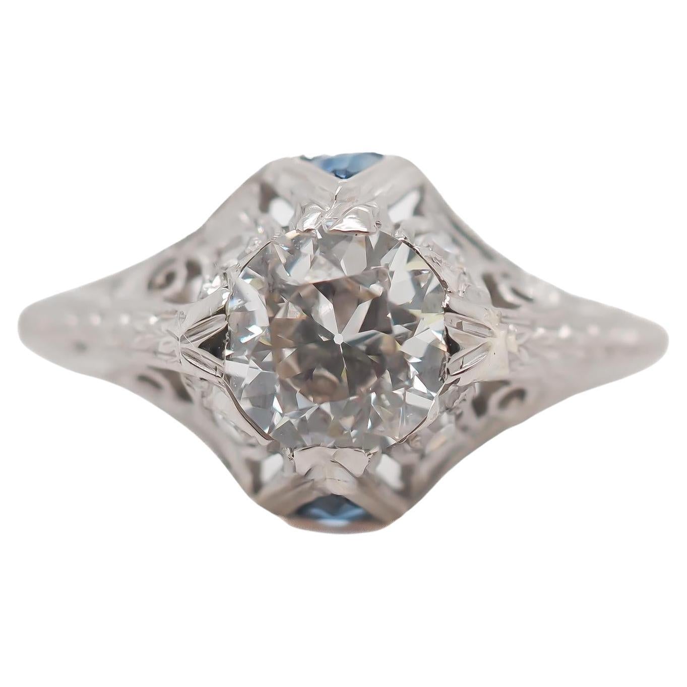 Verlobungsring, GIA 1,03 Karat alter europäischer Diamant, ca. 1930er Jahre im Angebot