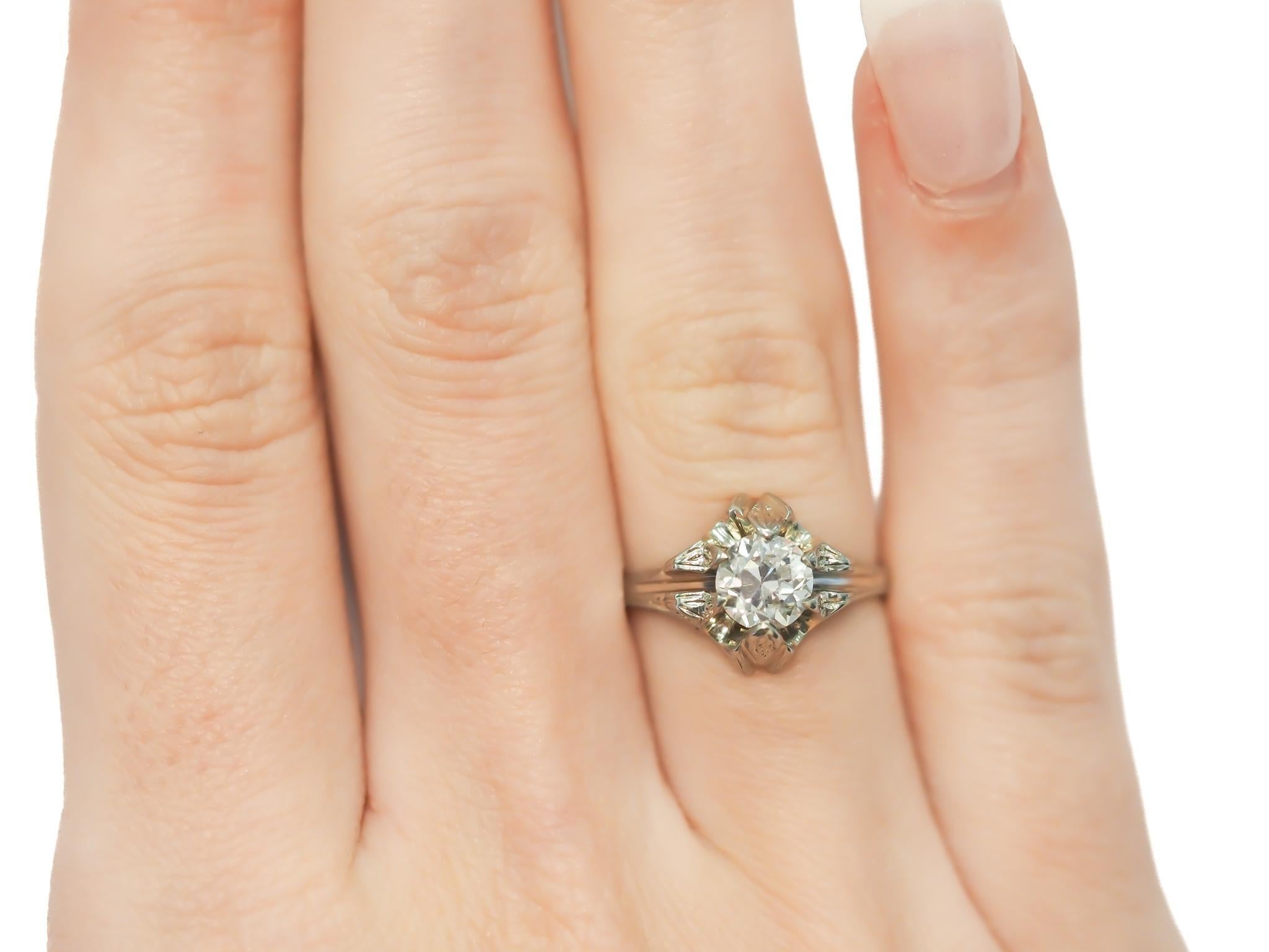 Anillo de compromiso de diamante brillante europeo antiguo de 0,89 ct, GIA, circa años 30 en venta 1