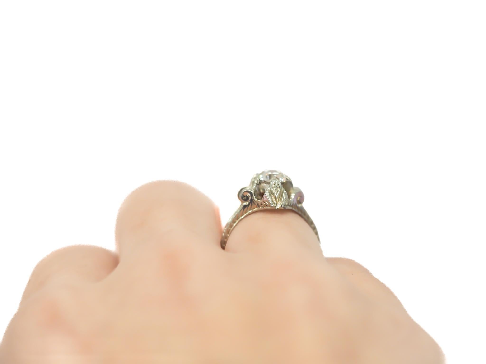 Anillo de compromiso de diamante brillante europeo antiguo de 0,89 ct, GIA, circa años 30 en venta 3