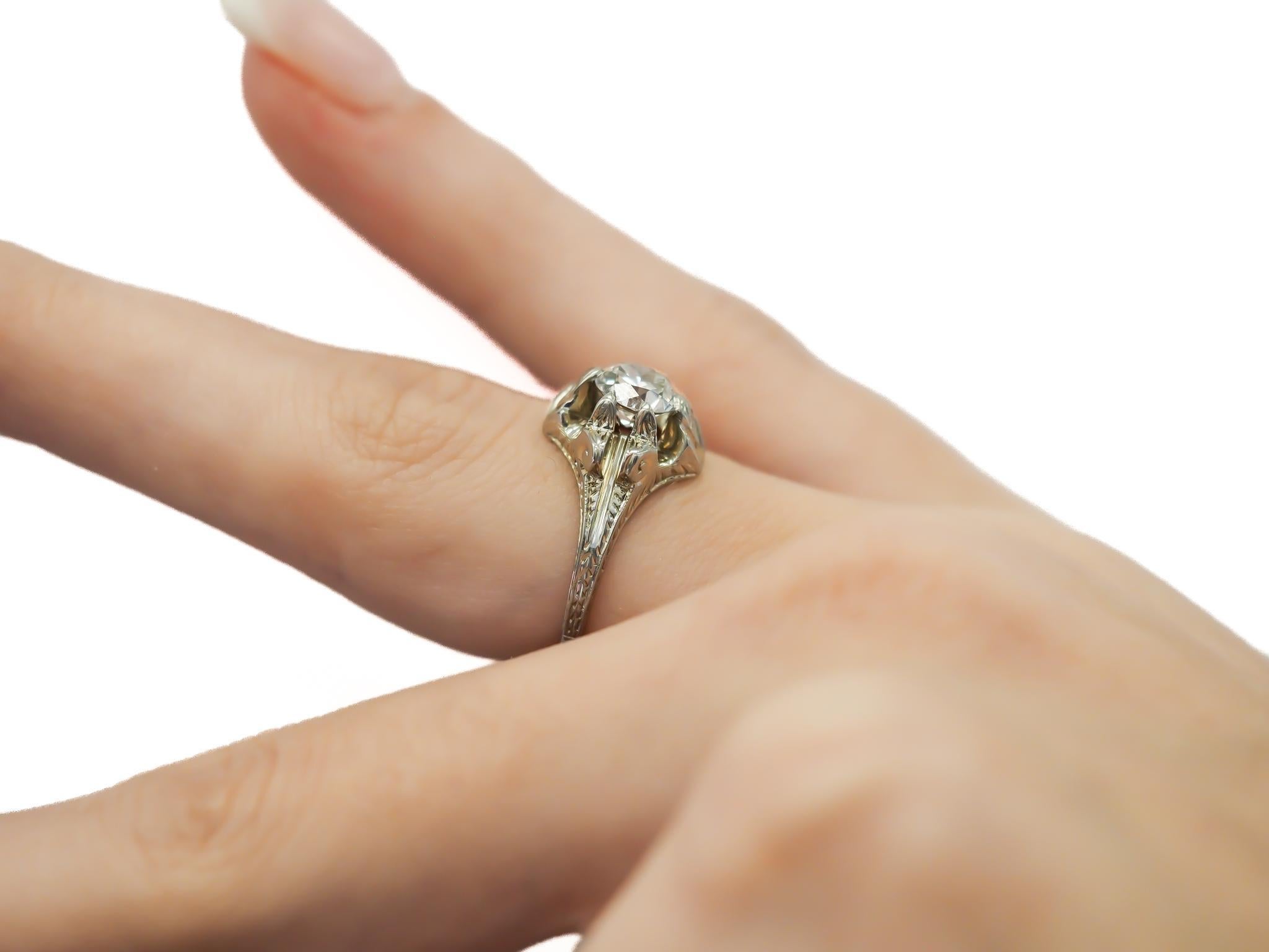 Anillo de compromiso de diamante brillante europeo antiguo de 0,89 ct, GIA, circa años 30 en venta 4