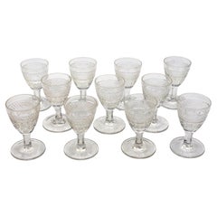 Circa 1930s Italian Set of 10 +1 Blown, Cut Glass Cordials
