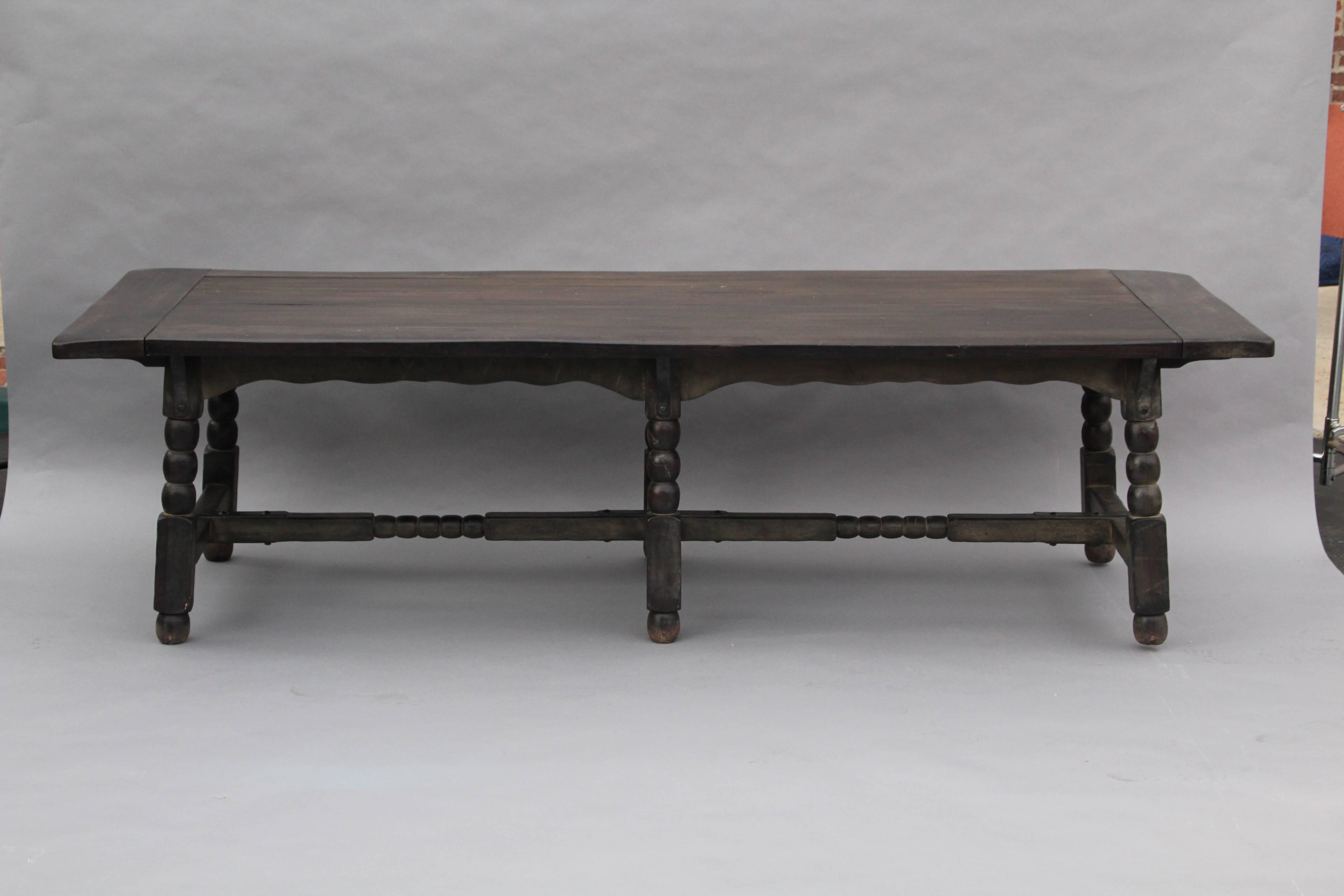 Long Rancho Signed Monterey Table with Six Leafs, circa 1930s In Good Condition In Pasadena, CA