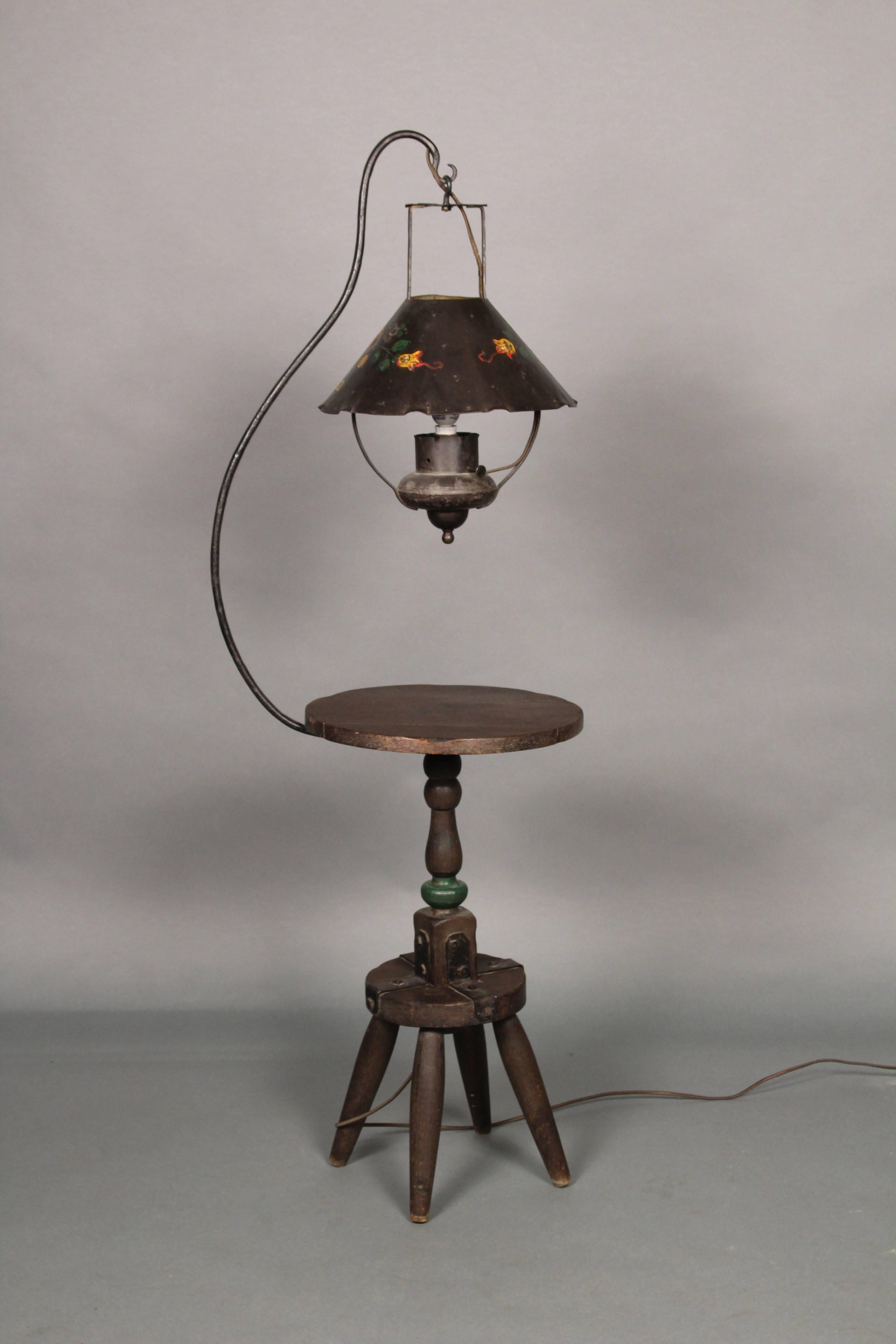 Monterey Floor Lamp with Iron Floral Shade, circa 1930s In Good Condition In Pasadena, CA